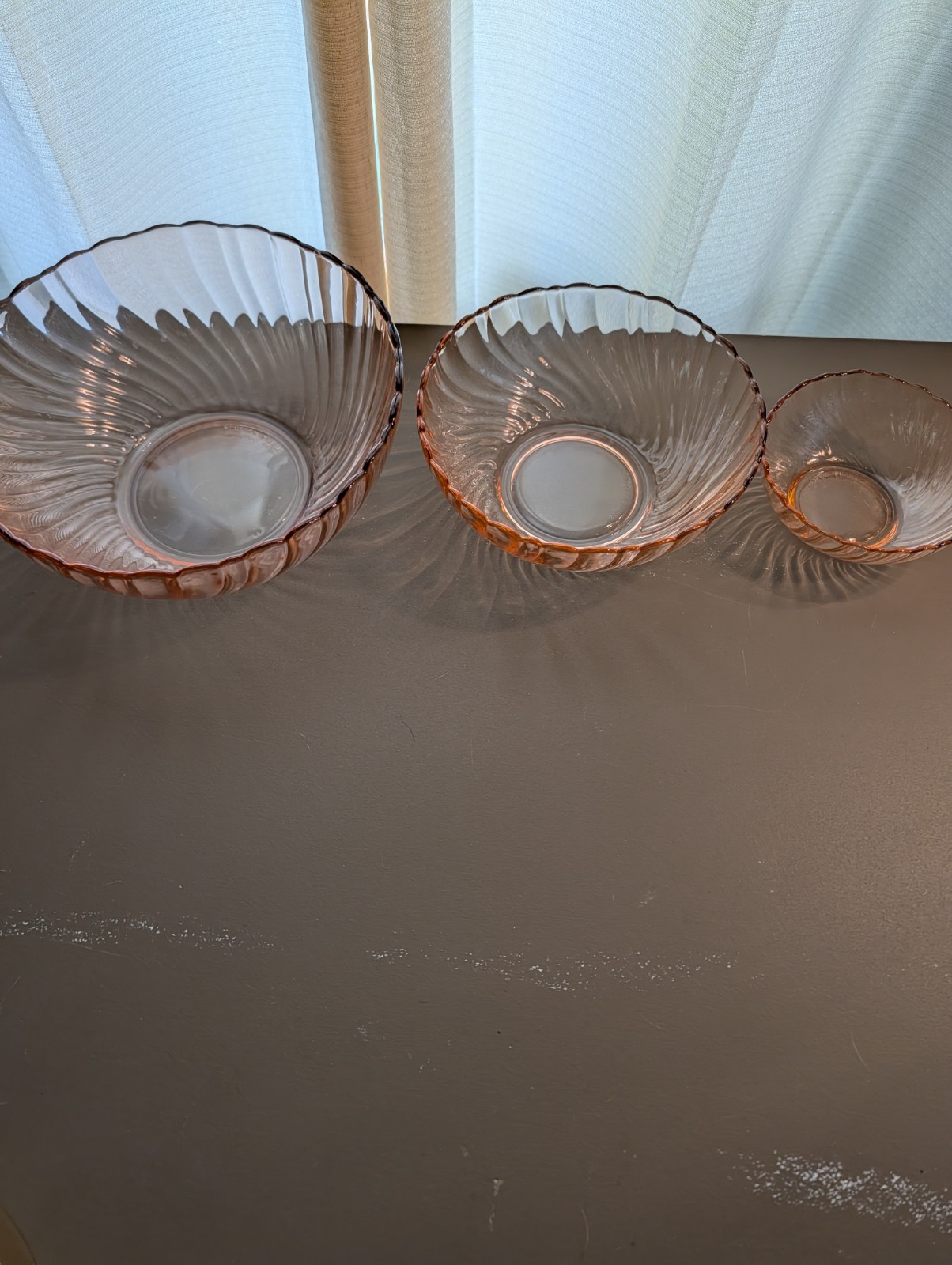 Set Of 3 Nesting Arcoroc Glassware Rosaline Bowls Made In France Swirled