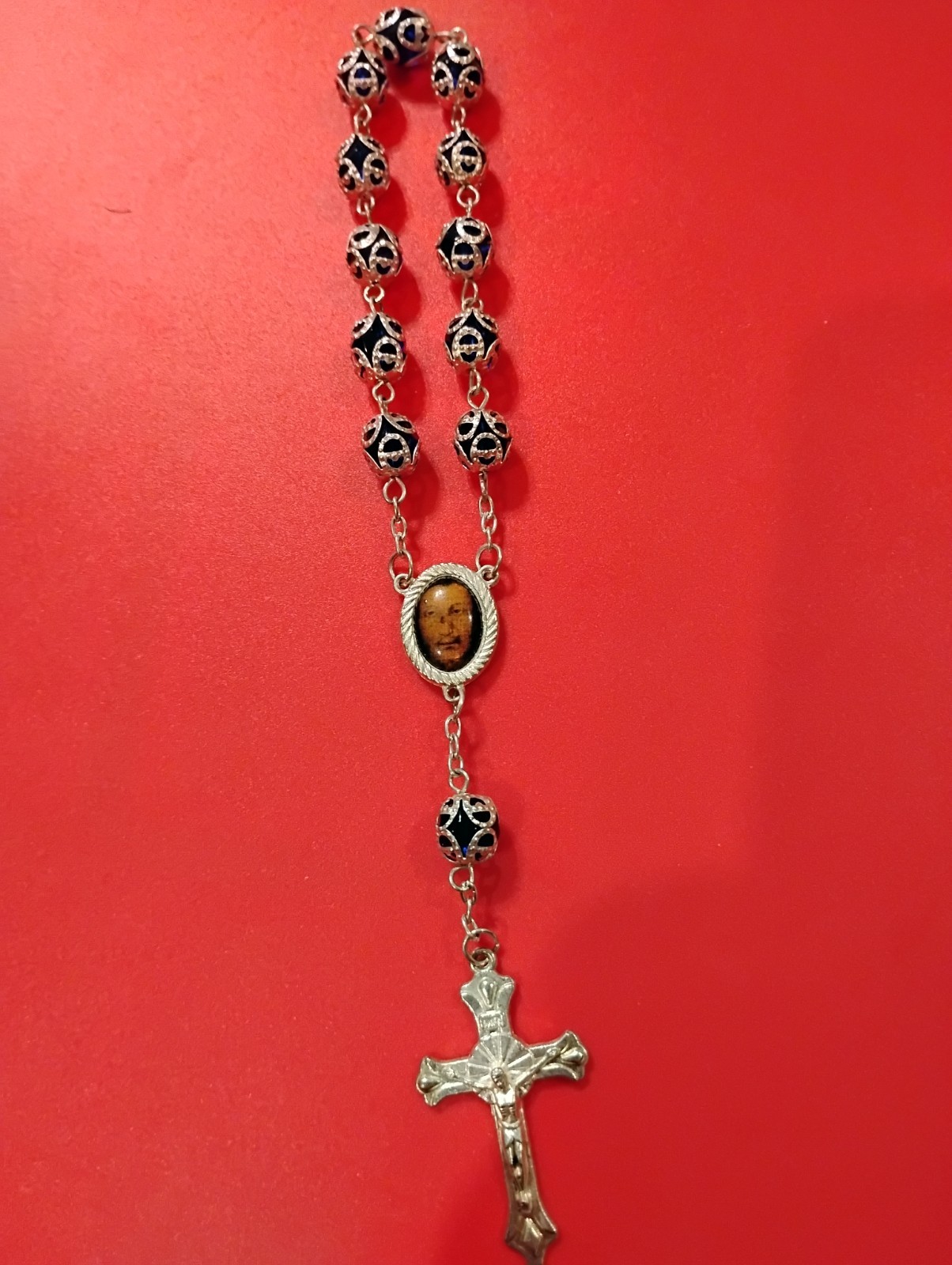 Auto Car Rearview Mirror Rosary Pearl Beads, beautiful Blue Glass Pope Unique 🔥