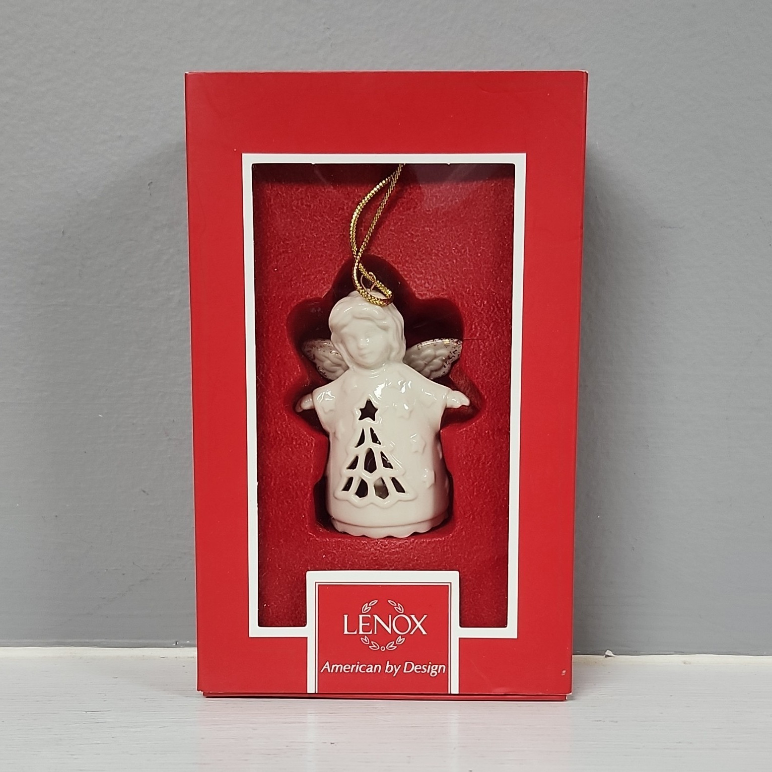 Lenox American by Design Porcelain Angel Christmas Hanging Ornament White/Gold