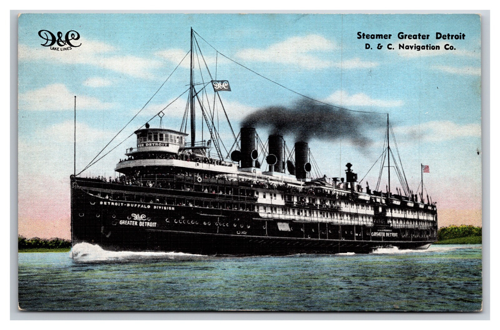 Steamer Greater Detroit D & C Navigation Co UNP Linen Postcard S28