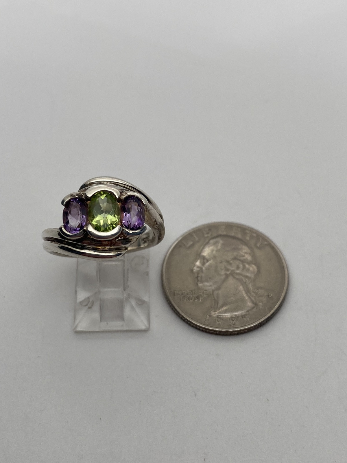 SIZE 7 4.9g 925 STERLING SILVER STAMPED RING MULTI COLOR GEMSTONE FINE JEWELRY