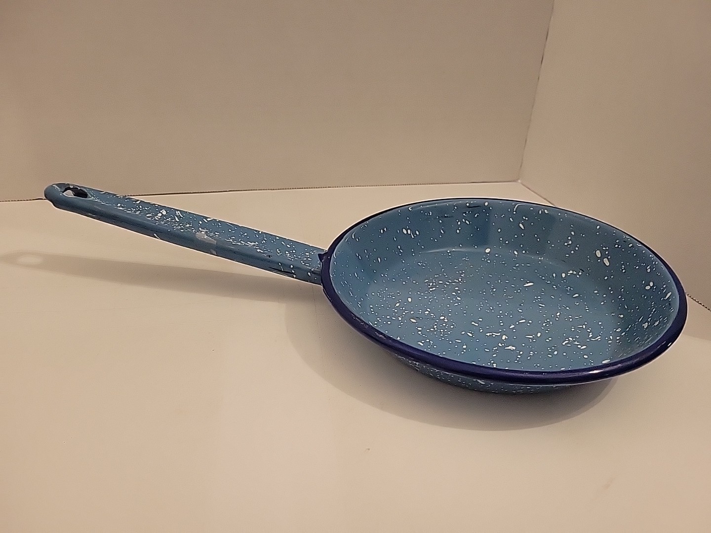 Vintage Country Speckled Light Blue and White Enamelware Frying Pan 7.25 Inches