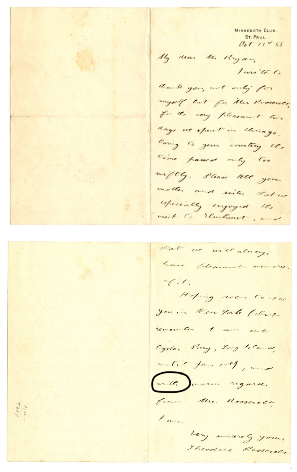 Theodore Roosevelt Handwritten Word Cut from Autograph Letter Signed Beckett BAS