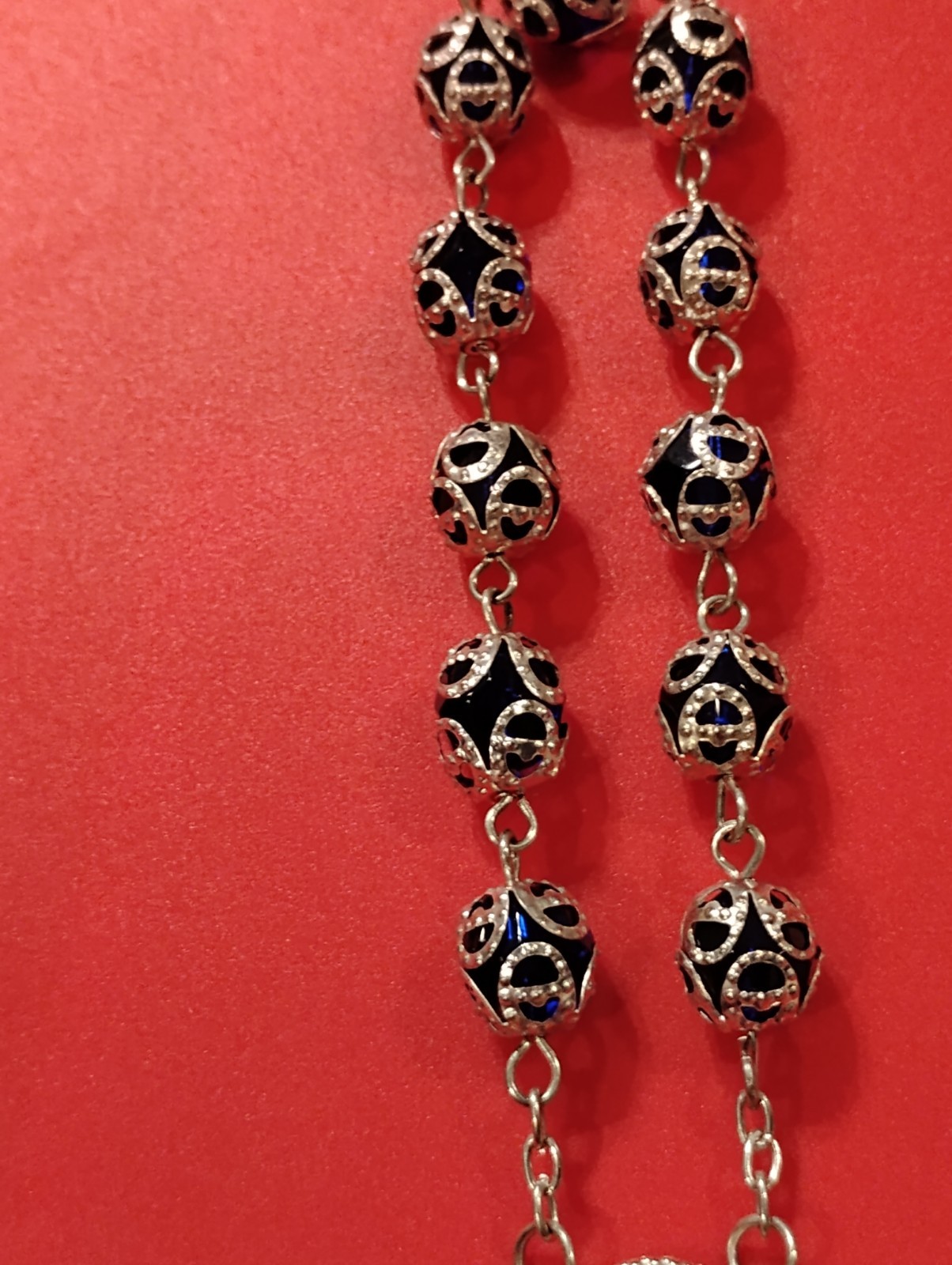 Auto Car Rearview Mirror Rosary Pearl Beads, beautiful Blue Glass Pope Unique 🔥