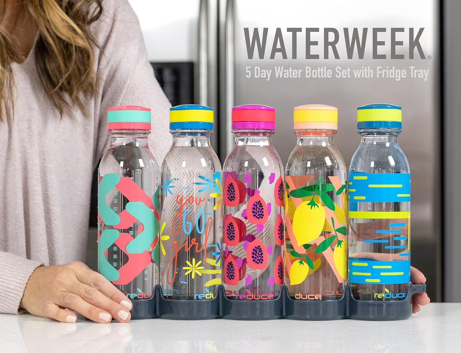 Waterweek Refillable Water Bottles, 14 Oz – Includes 5 Waterweek Leak Proof Trit