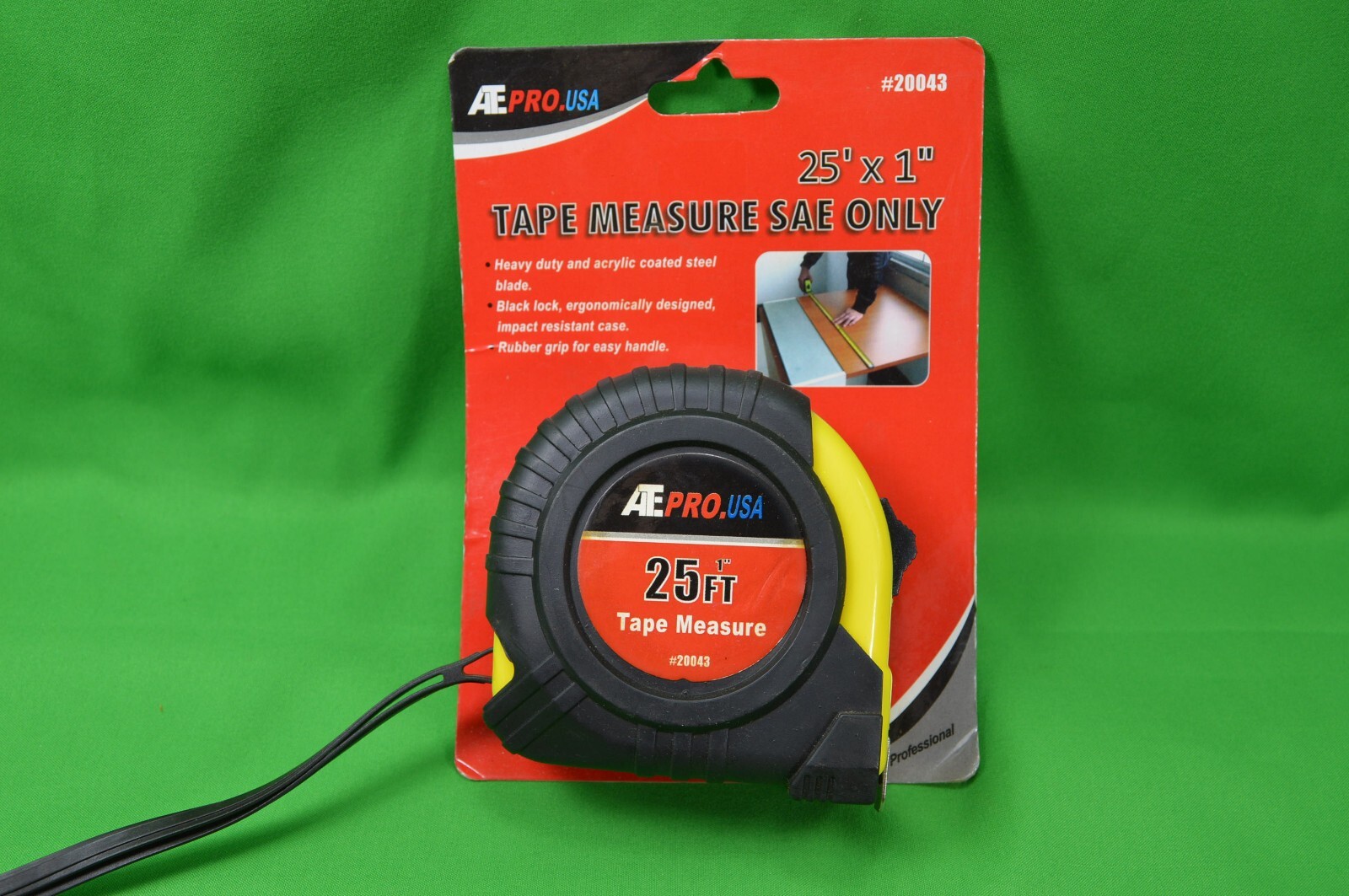 AE Pro USA 25 Ft Tape Measure,New in Pack,Rubber Case,Thumb Lock