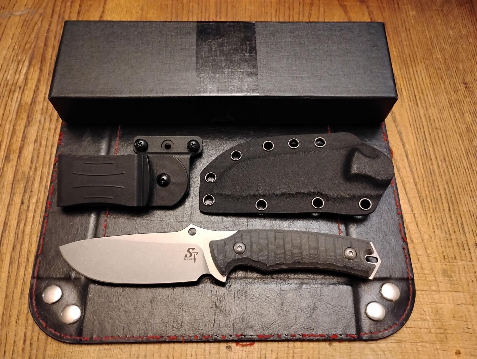 Sitivien Fixed Blade Knife 3.9 ” AUS 8 Blade Kydex Sheath Micarta Handle