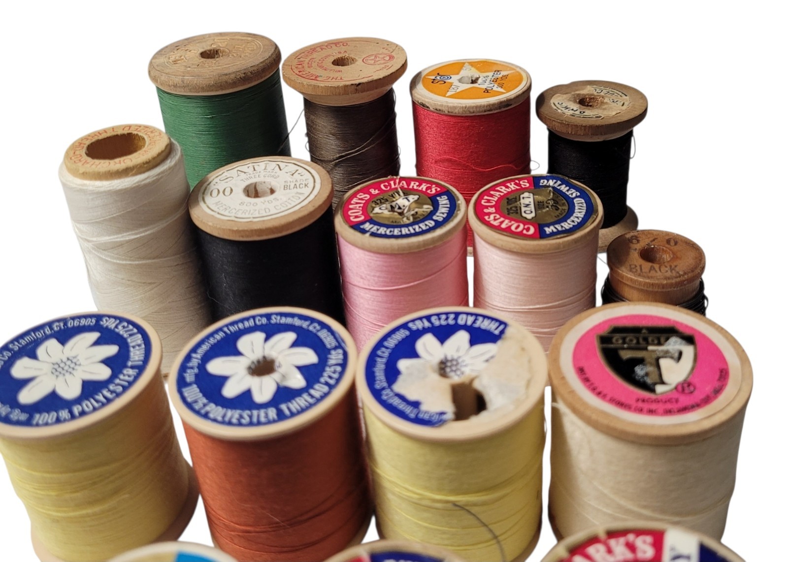 Vtg Wooden Thread Spools Lot of 39 Sewing Crafts Coats Clarks Star Belding Meyer