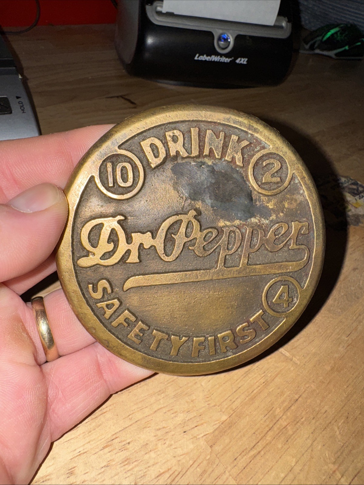 Dr Pepper Sidewalk Marker SOLID BRASS Patina Soda Cola Beer Collector Blemishes