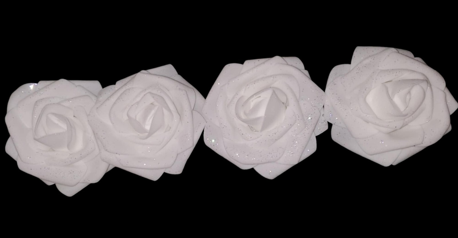 Set of 4 Glitter White Shabby Cottage Clip on 3″ Rose Tree Ornaments