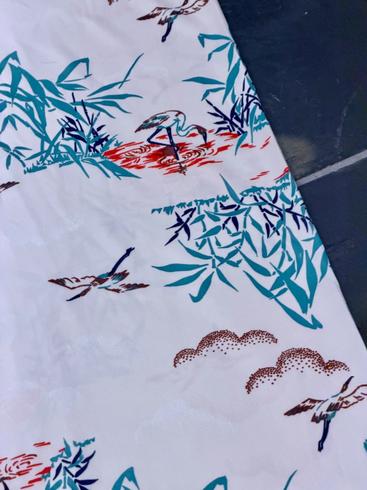 50’s 60’s Flamingo & Geese in Tide Pools Polyester Barkcloth Era Vintage Fabric