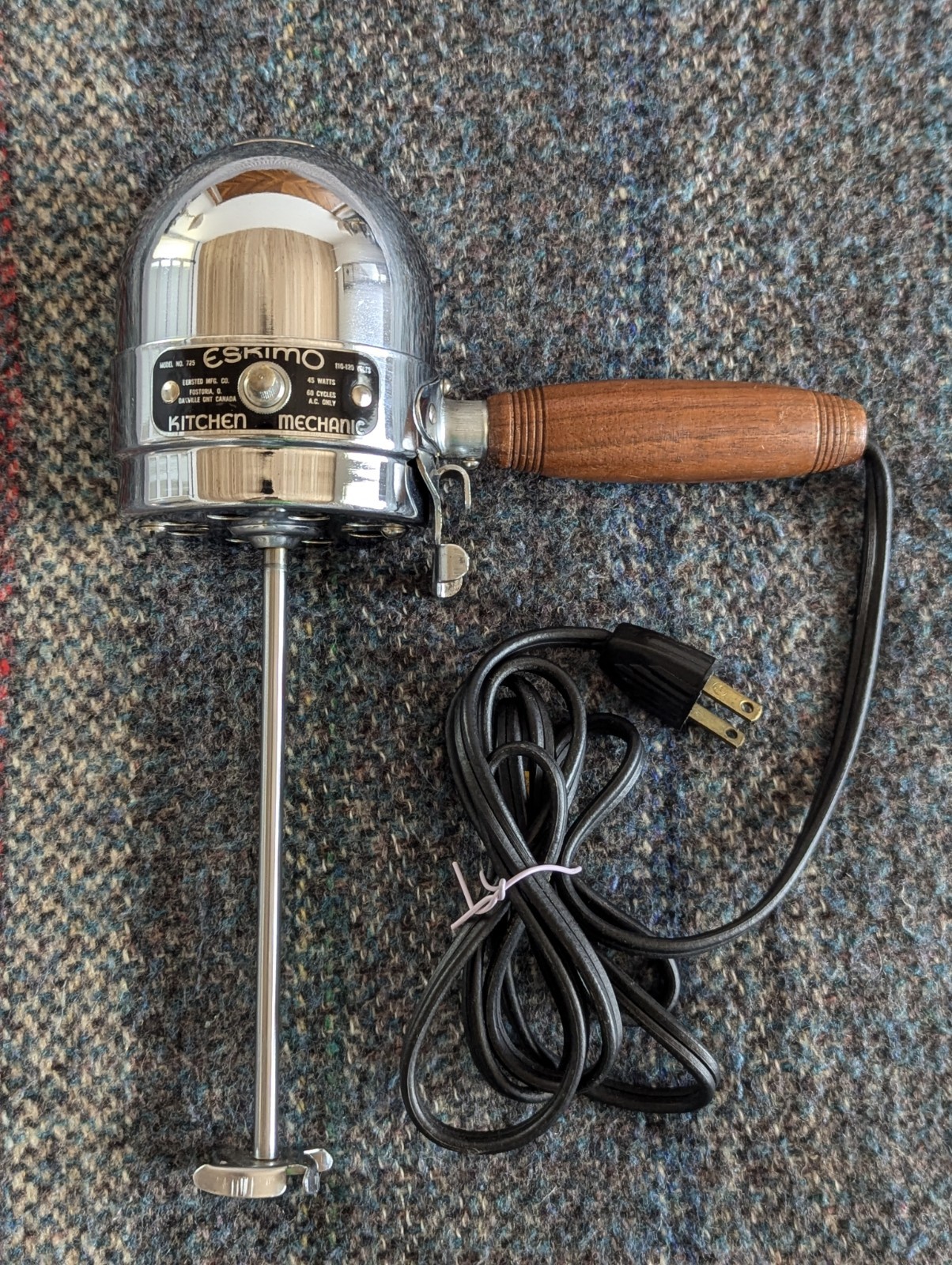 Vintage Eskimo Kitchen Mechanic Model 725 Chrome Immersion Blender Mixer WORKS
