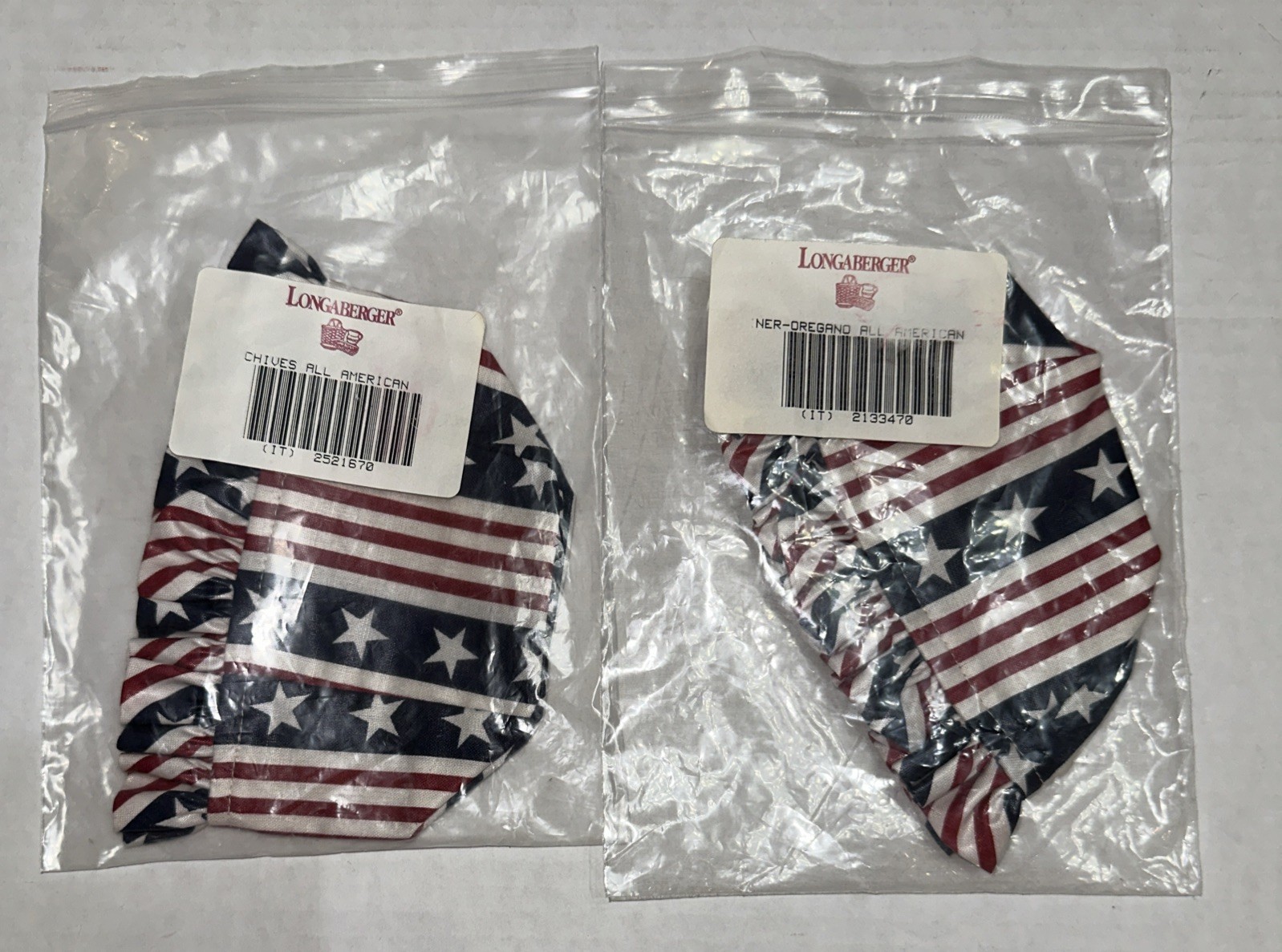 Lot Of 2 Longaberger Liners Oregano & Chives In All American Stars & Stripes NEW
