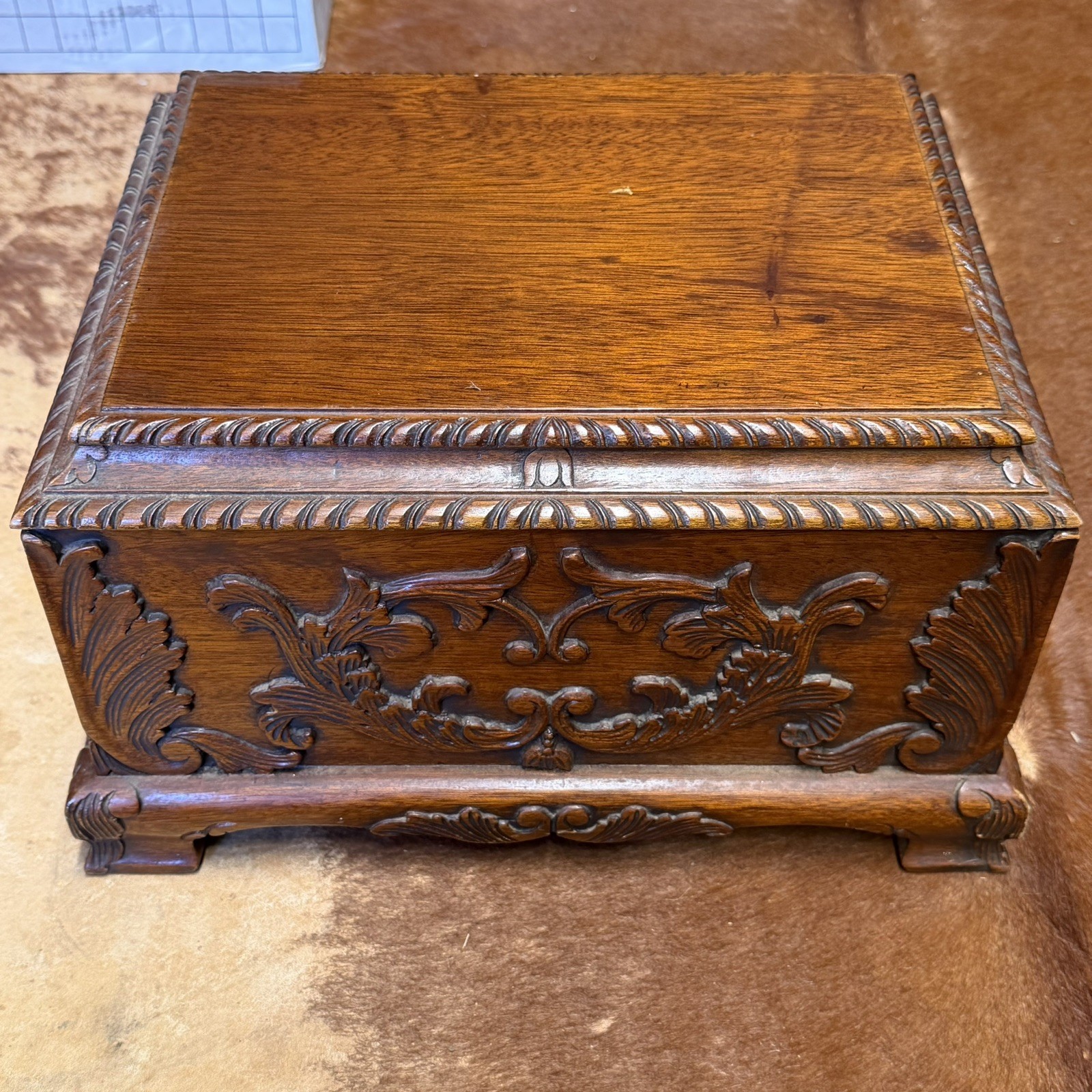Maitland Smith Vintage Mahogany & Carving Jewelry Box, Large, Antique
