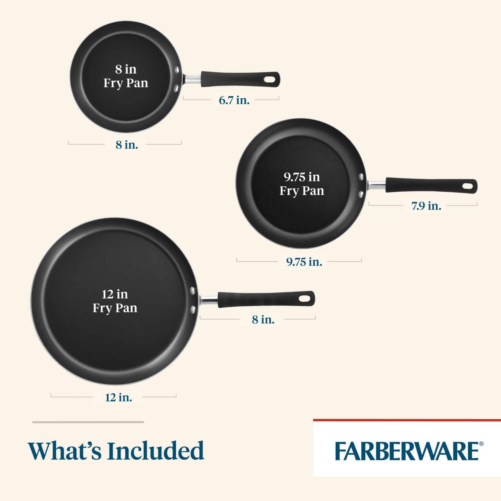Farberware Easy Clean 3 Pcs Nonstick Frying Pans / Skillets, Dishwasher Safe, 8
