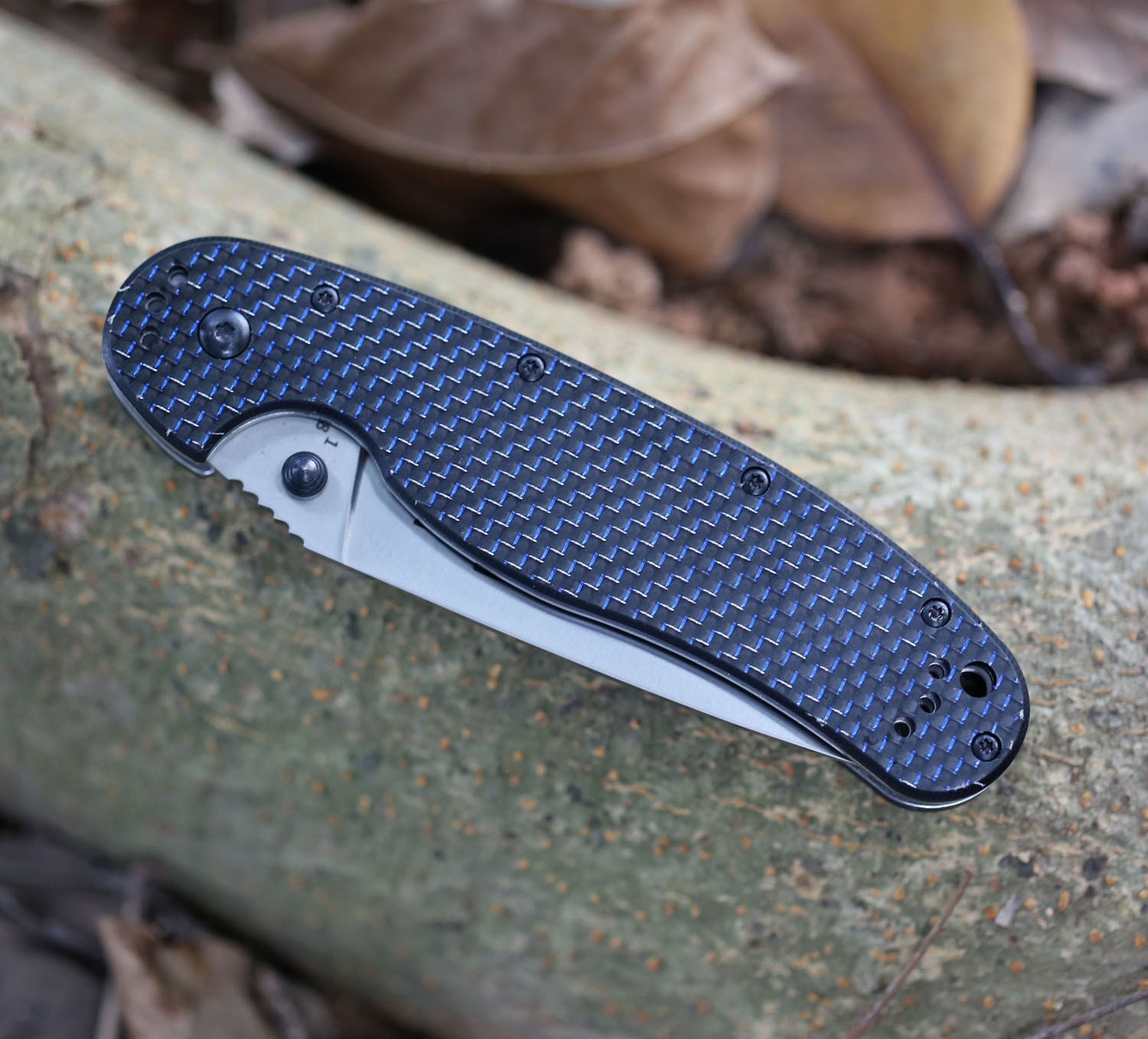 Ontario Rat 1 Blue Twill Carbon Fiber Big Hunting Tactical Pocket Knife AUS8 NEW