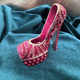 Silver tone Pink crystal high heel shoe trinket box with lift off lid