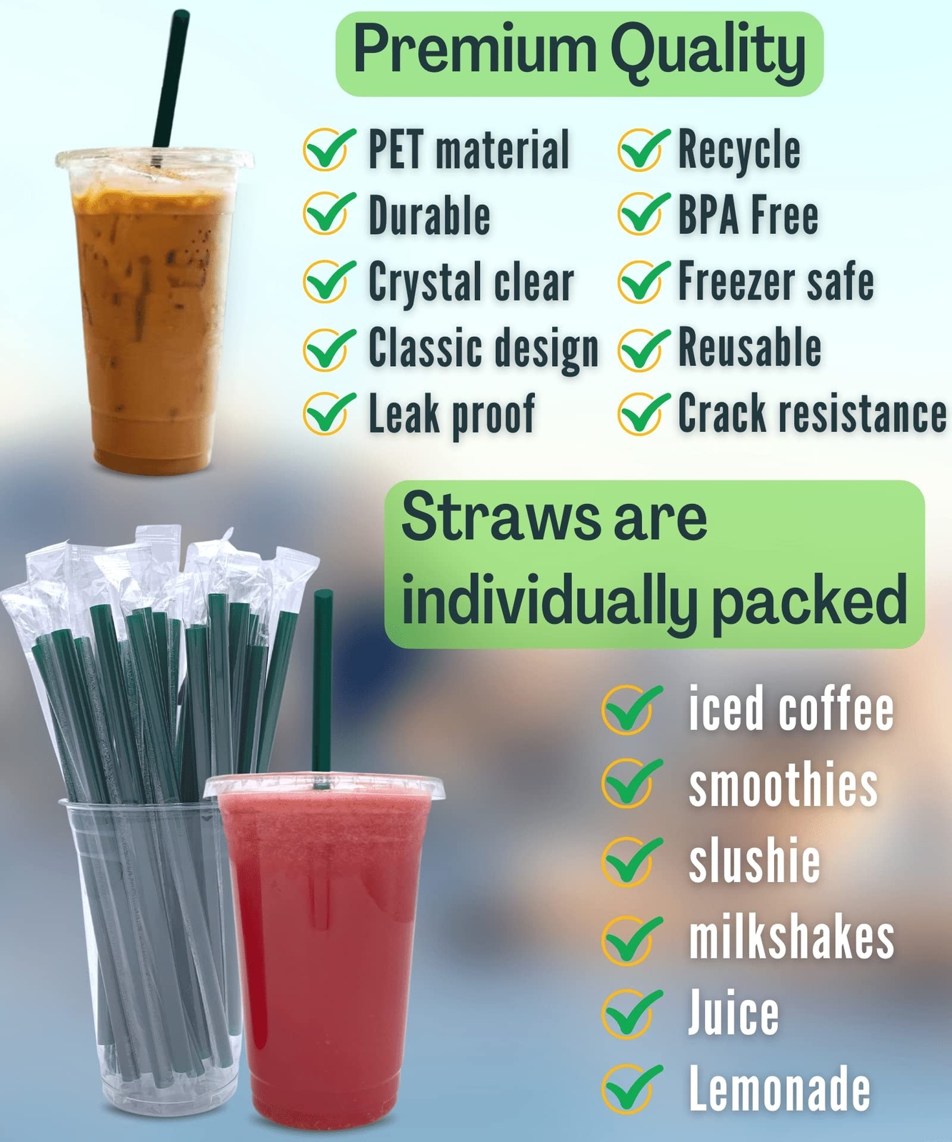 20 oz Clear Plastic Cups with Lids and STRAWS, Disposable Drinking Cups for C…