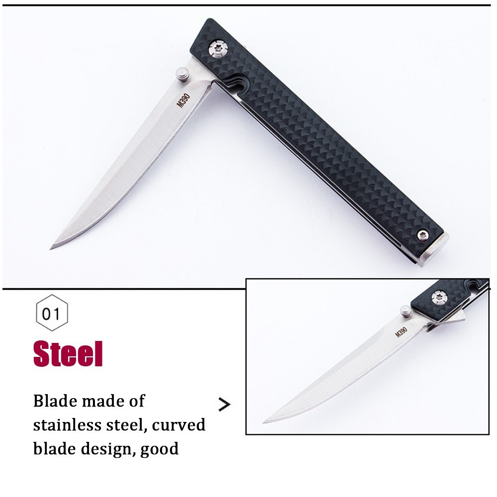 Tanto Flipper Folding Knife Composite Fiber Handle Deep Carry Clip Low Profile