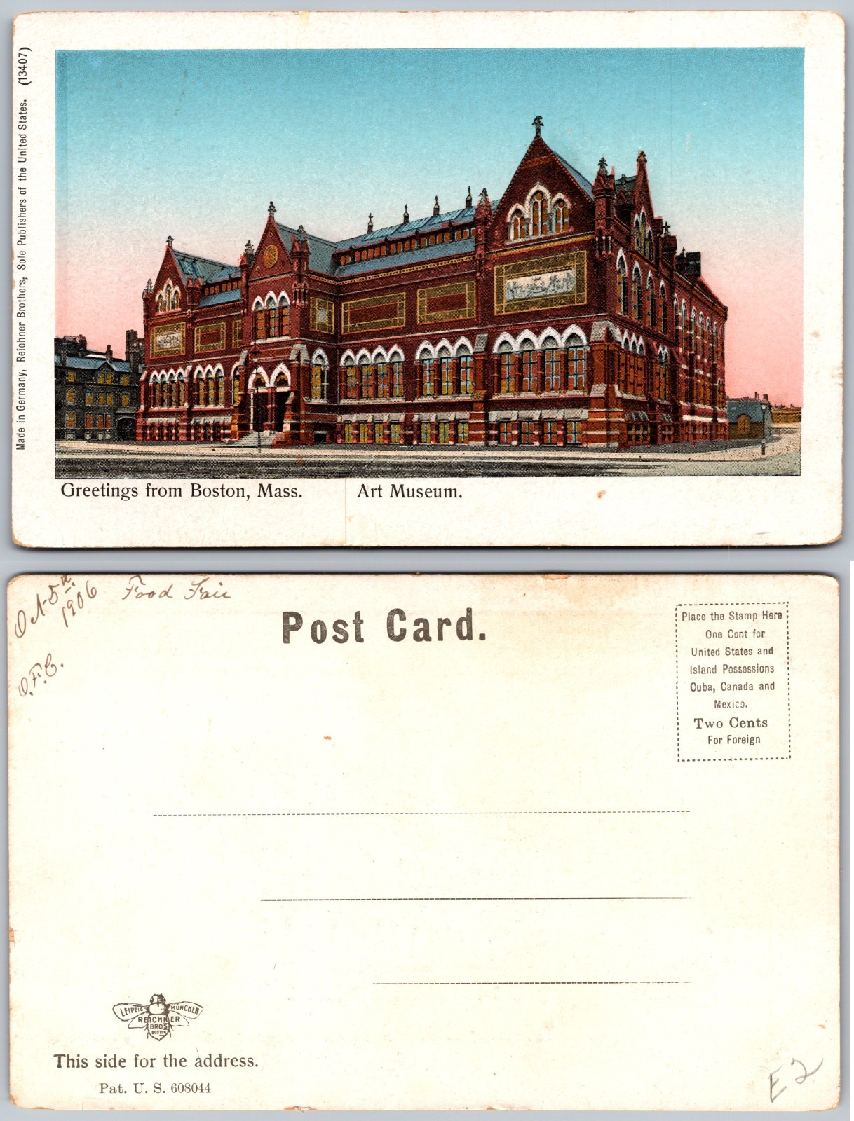 Boston MA Art Museum Exterior Building Postcard