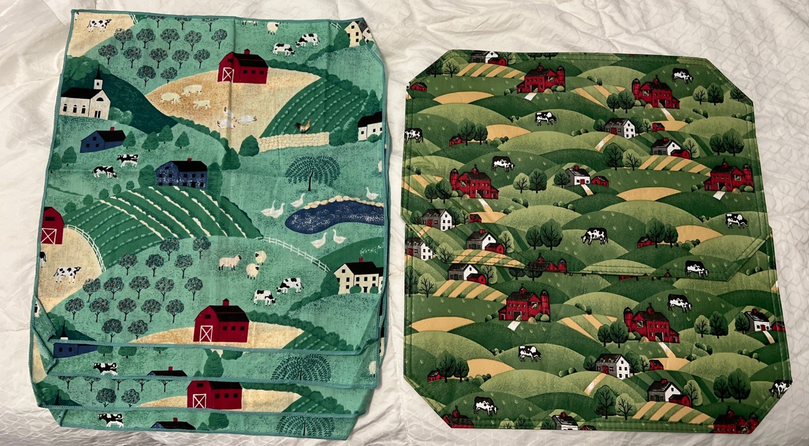 2 New Vinyl Farm Scene Placemats With 4 Farm Scene Cotton Napkins.