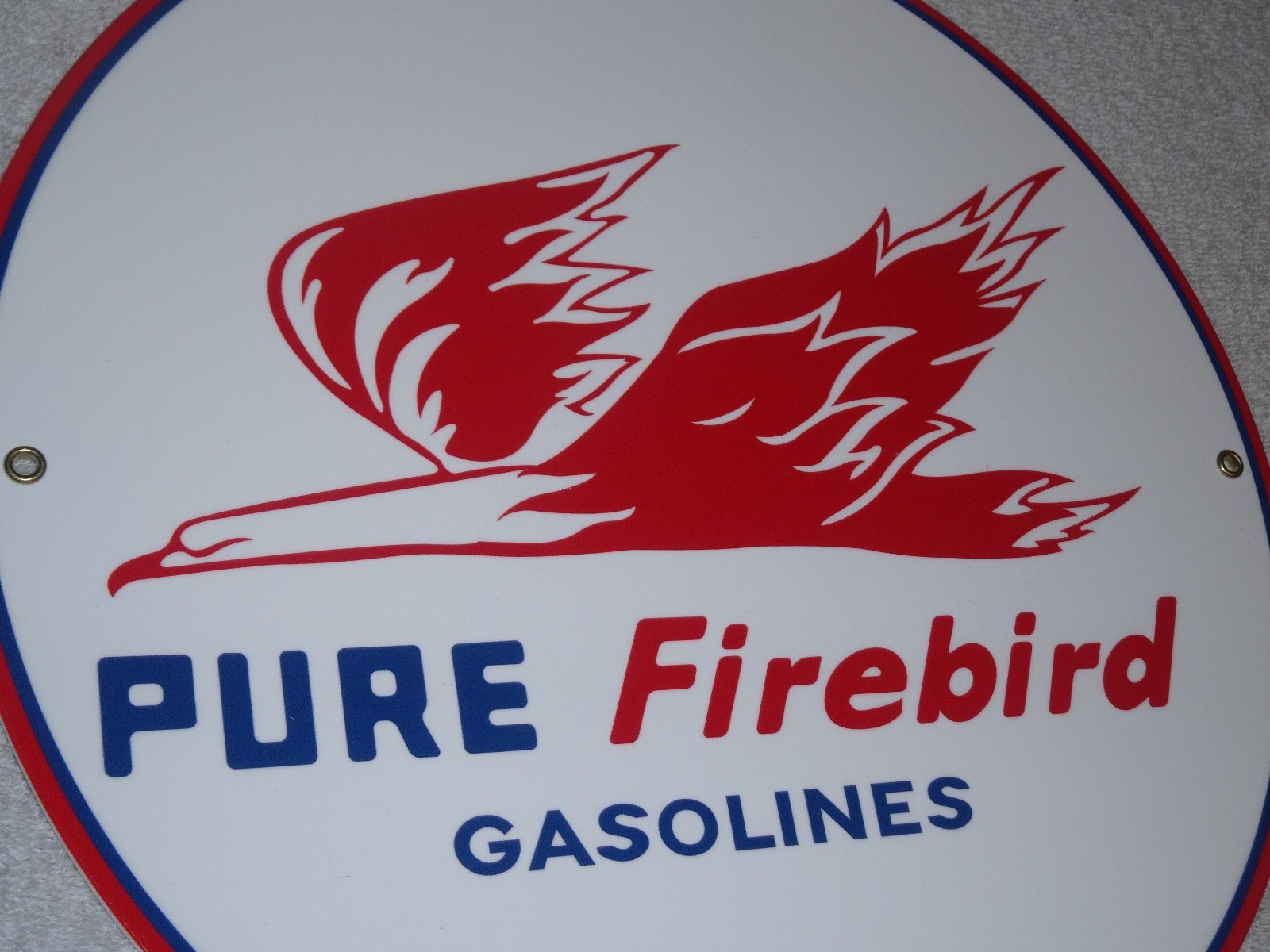 VINTAGE PURE OIL FIREBIRD 11 3/4″ PORCELAIN METAL GASOLINE SERVICE STATION SIGN!