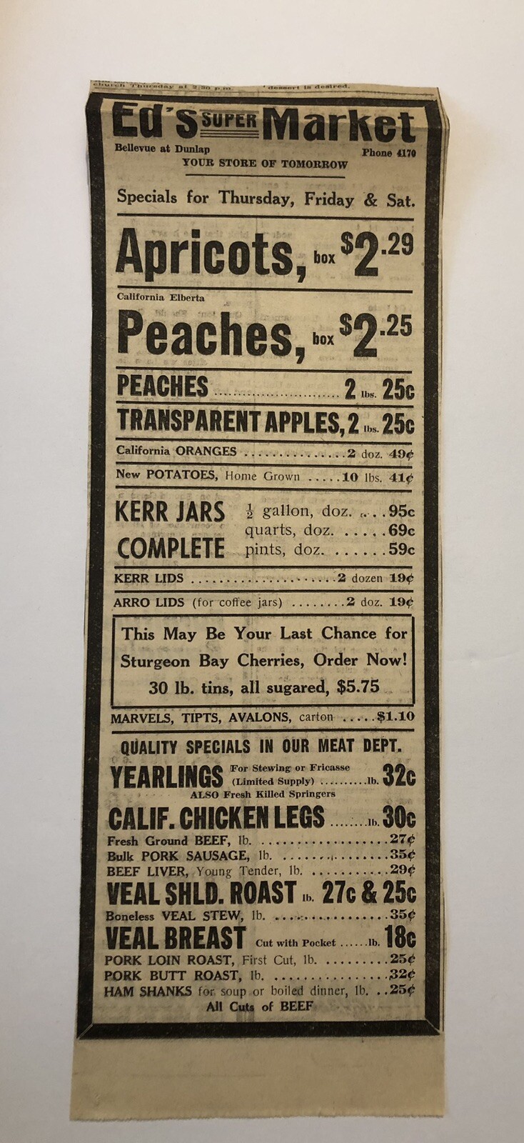 VTG 1940’s World War 2 Grocery Store Prices Newspaper Ad 0C25 #2