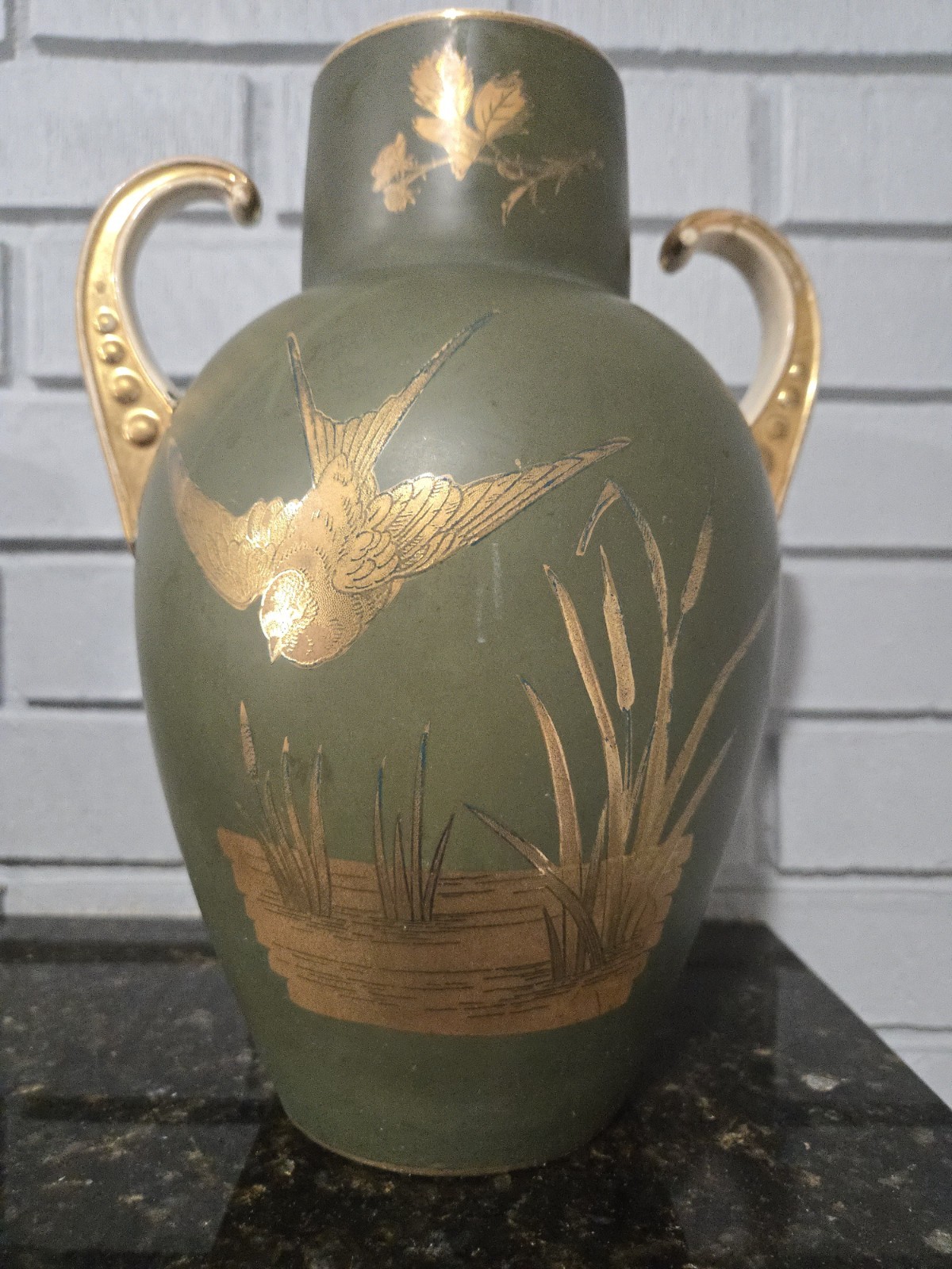 Staffordshire Stoneware Olive Green Charles Barlow Vase Antique Rare Find