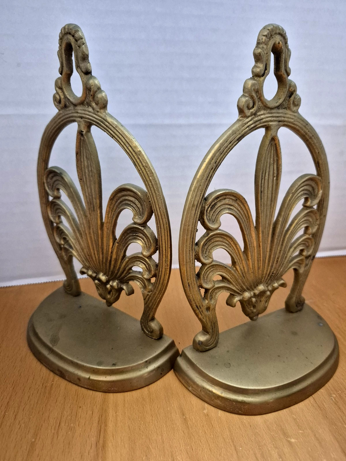 Vintage # 39 Brass Pair Of Fleur de Lis Bookends India Heavy Estate Find