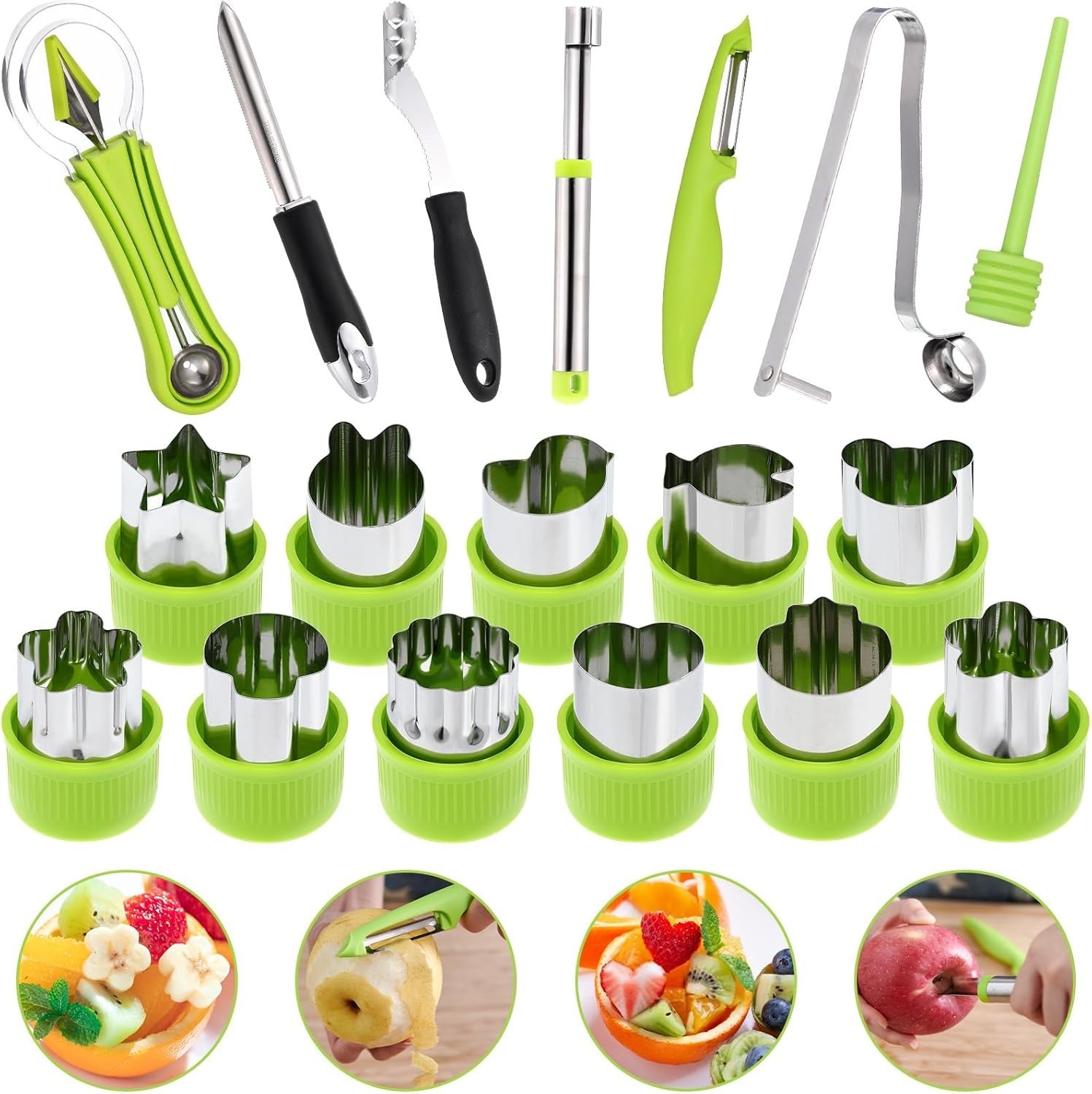 Fruit and Vegetable Coring Carving Tool Set Stainless Steel 15 Pcs Kitchen