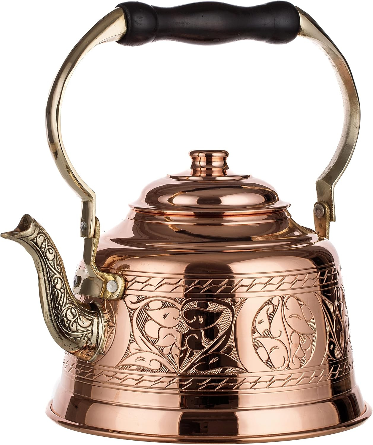 Handmade 1.6-Quart Engraved Solid Copper Teapot Kettle – Heavy Gauge