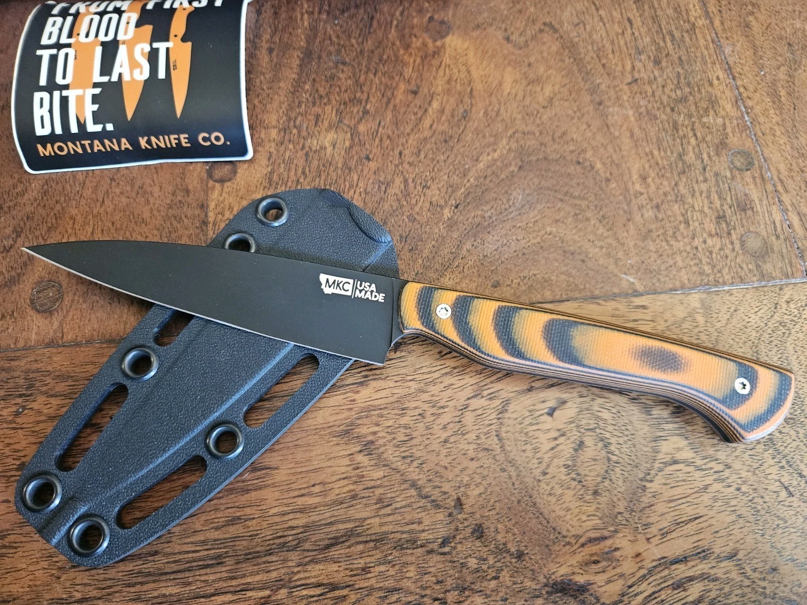 MONTANA KNIFE COMPANY MKC CUTBANK PARING KNIFE ORANGE AND BLACK