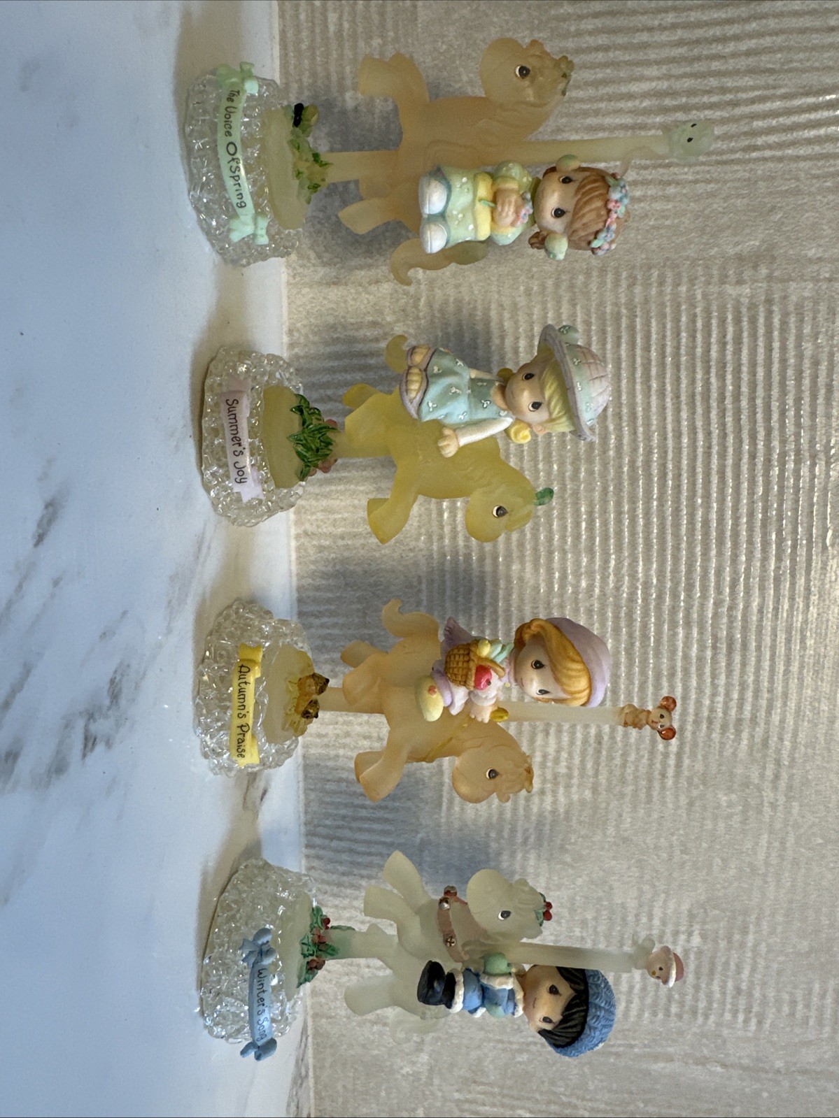 Set Of 4 2000 Precious Moments Mini Carousel Horses Spring, Summer, Autumn,…