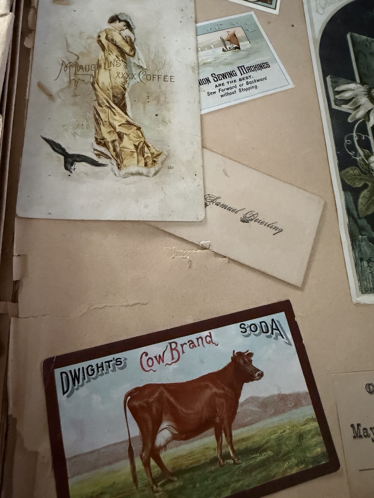 Antique Scrapbook with Victorian Trade Cards Calling Cards Diecuts Cut Papers +