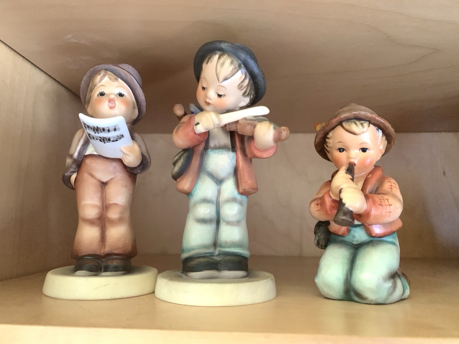 THREE Musical Goebel Hummel Figurines W Germany Collectible 5″ Violin horn music