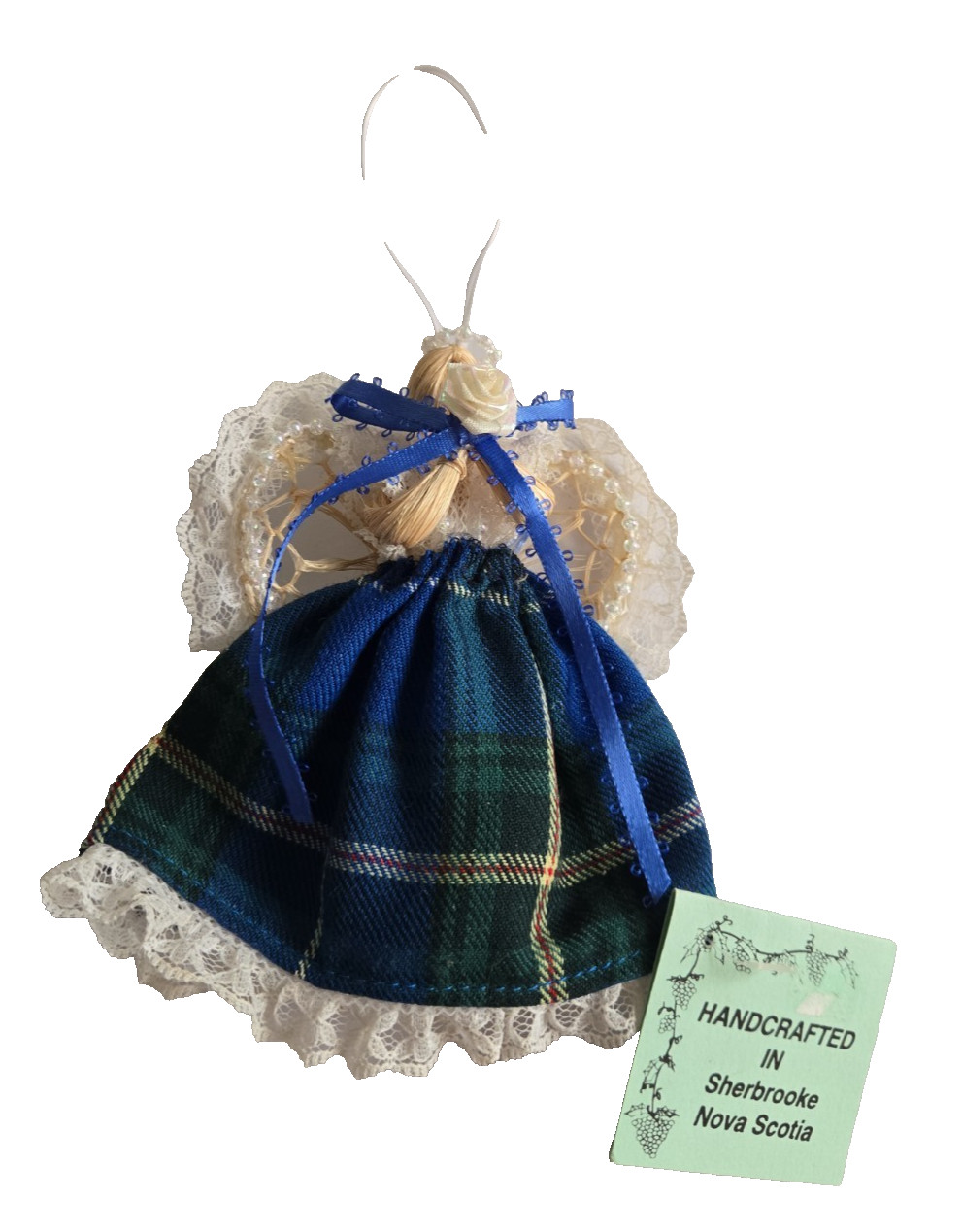 Handcrafted Lace Angel Holding Satin Rose Christmas Ornament Nova Scotia Tag