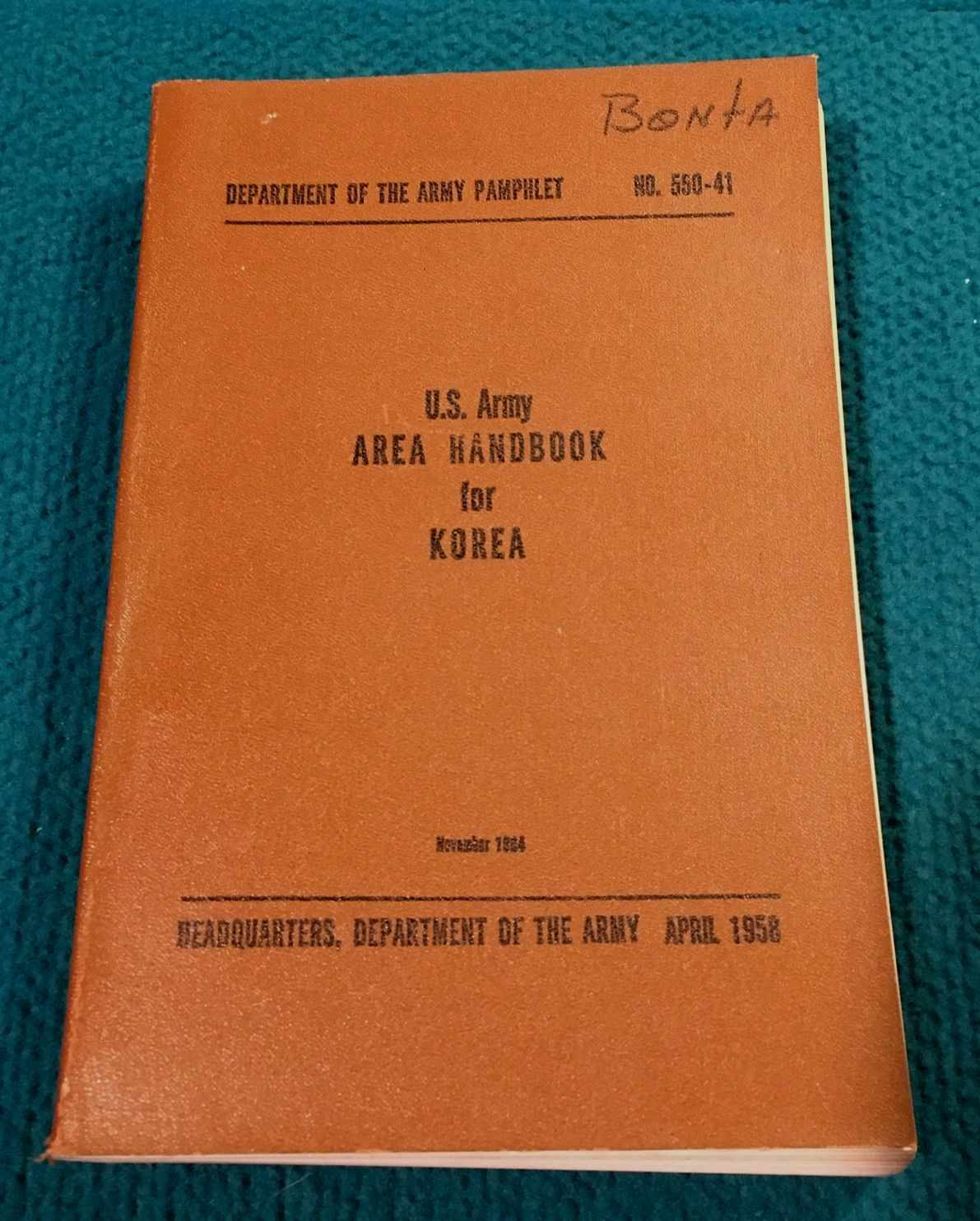 1964 Vintage : U.S. Army “AREA HANDBOOK for KOREA” BOOK @ Pamphlet No. 550-41
