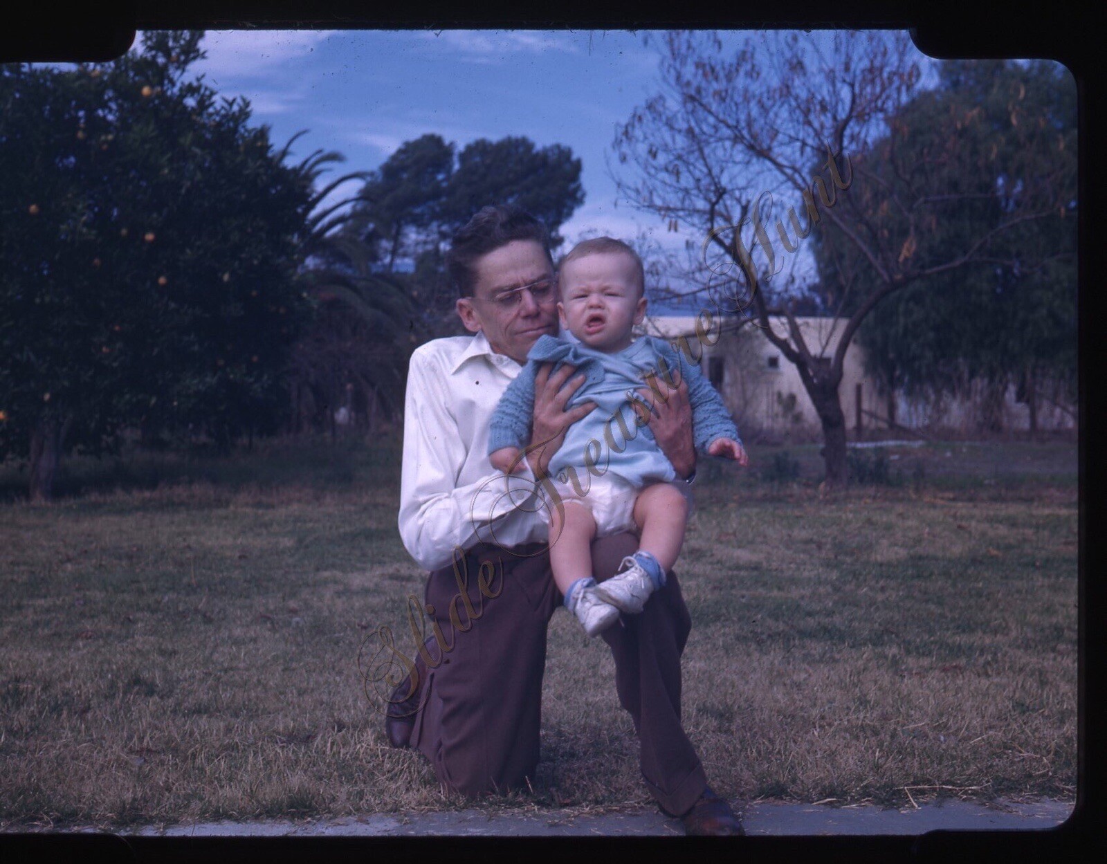 Man Glasses Baby Funny Face People 1940s 35mm Slide Red Border Kodachrome