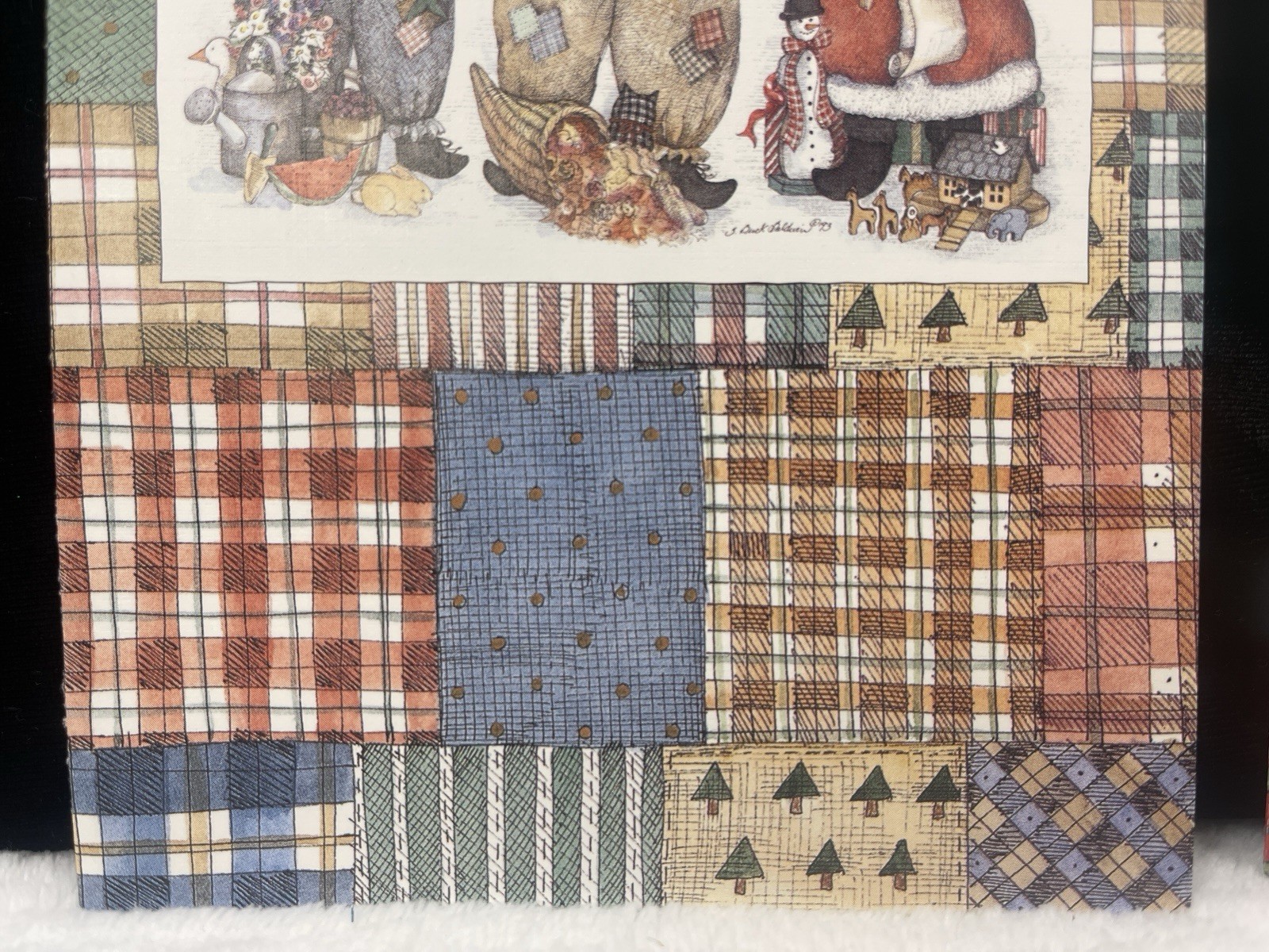 2 Winget & Buck Baldwin Patchwork Christmas Cards Lang Seasonal Santas Merry