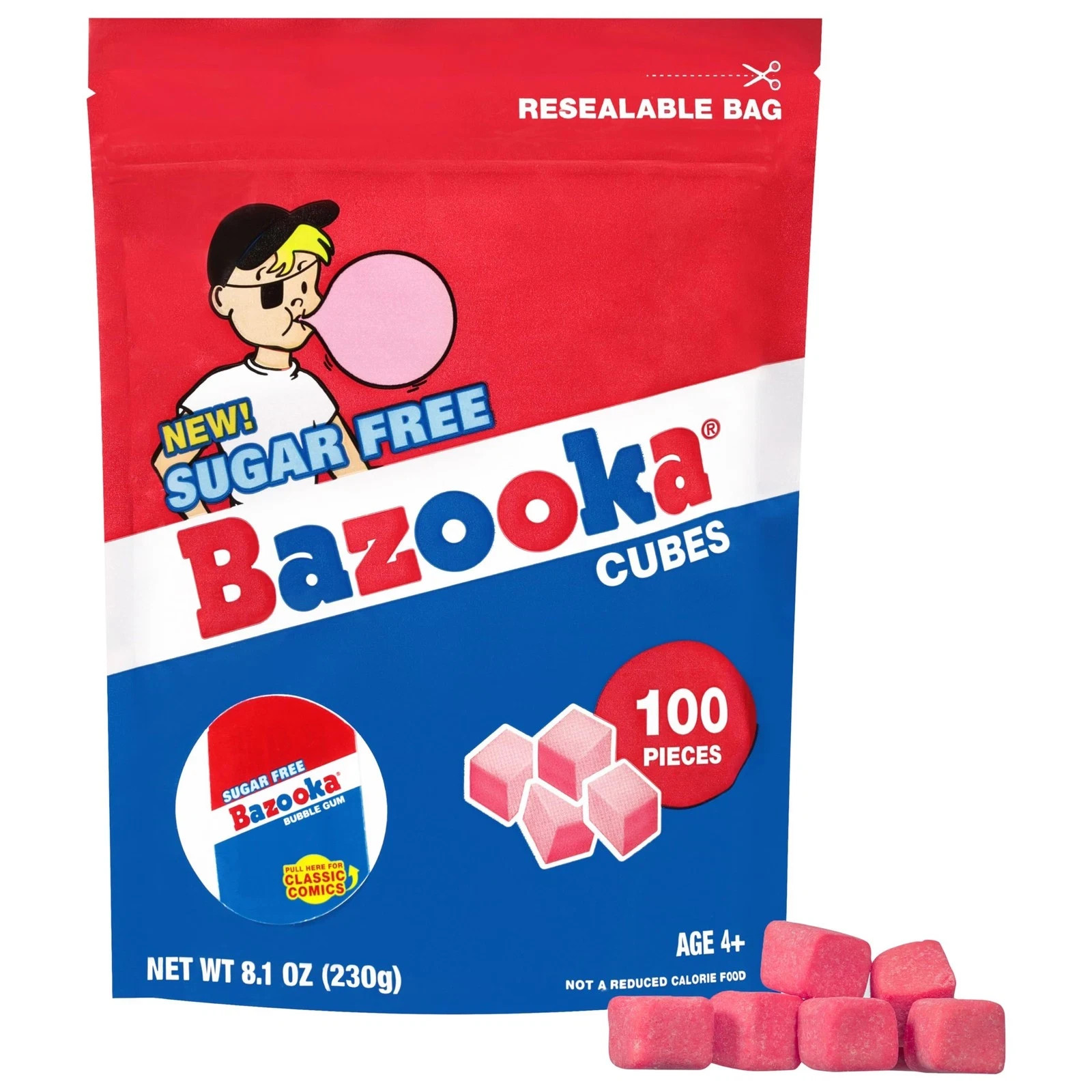 Bazooka Bubble Gum Sugar-Free Chewing Cubes, 100 Count (Pack of 1), Pink
