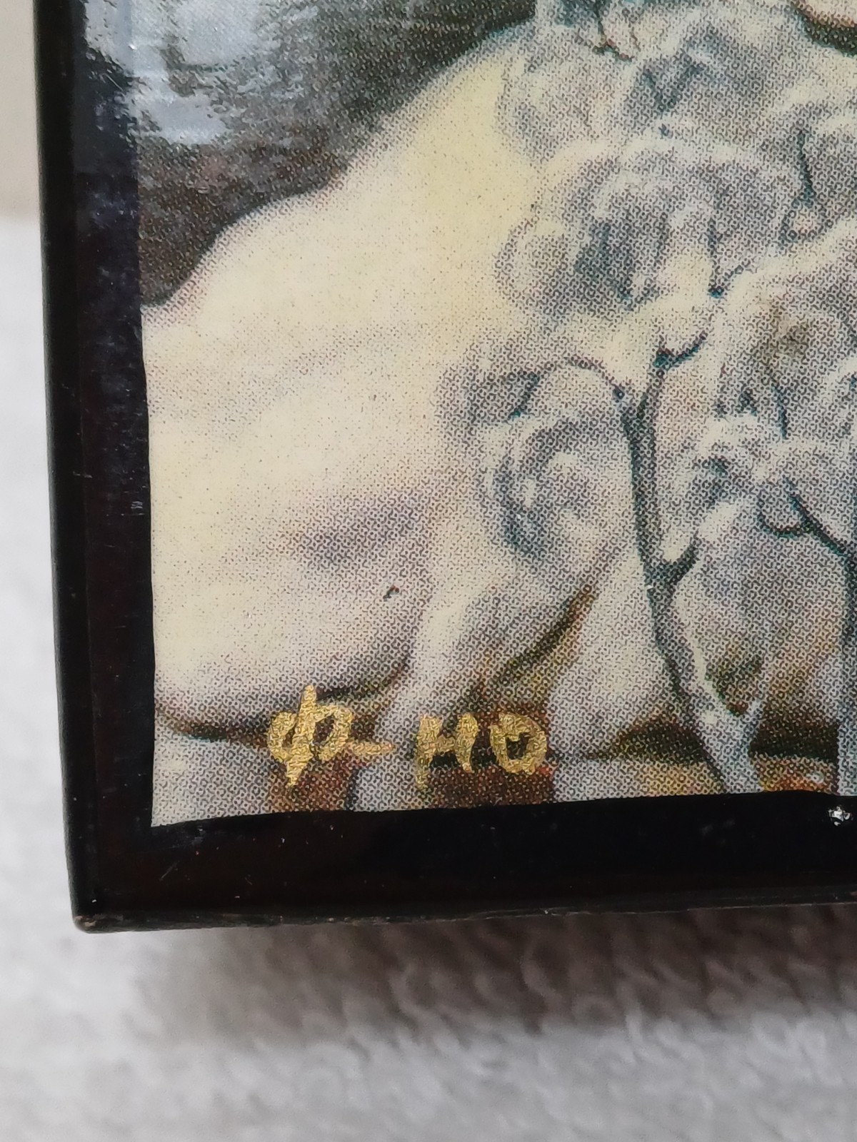 Vintage Russian Black Lacquer Jewelry Trinket Box Handpainted Winter Forest Sign