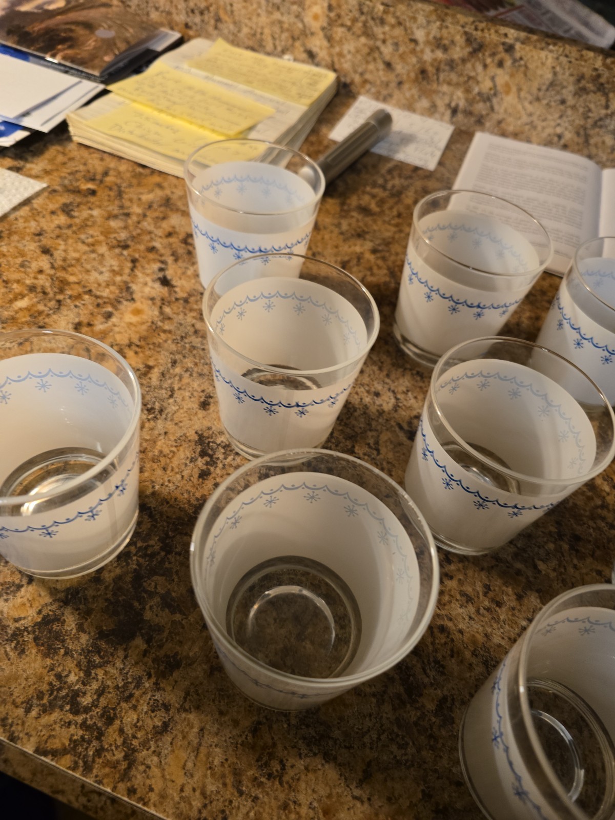 VINTAGE SNOWFLAKE GARLAND Set Of Eleven Juice Glasses 6 Fluid Ounces. Each Glass
