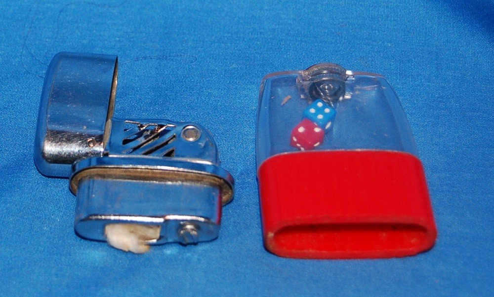 Vtg Japanese Tank Dice Lighter Flip Top Red & Fly Duck Flip Top Green