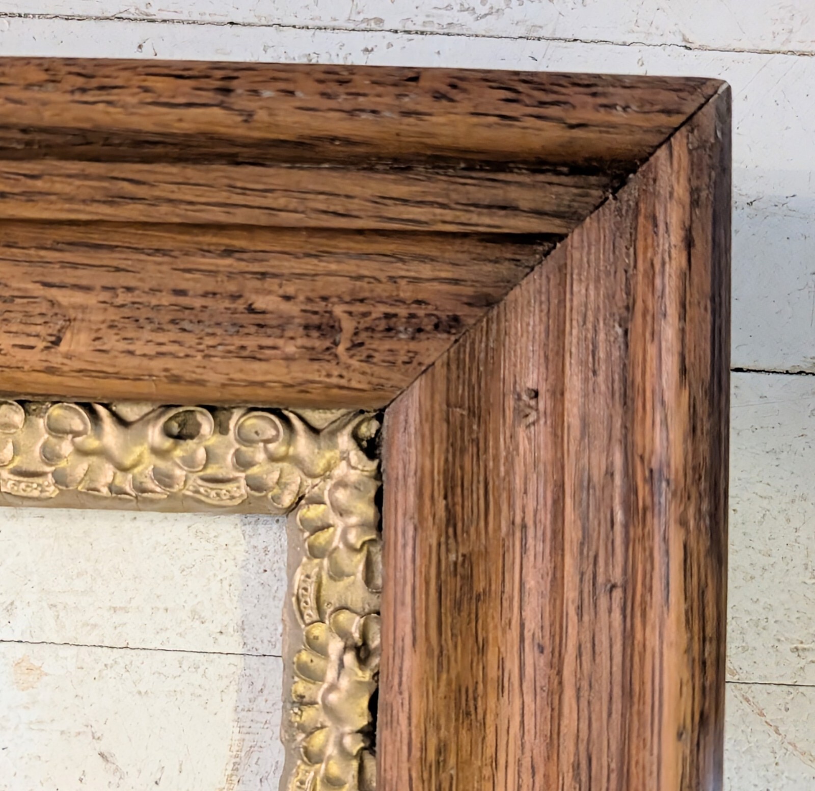 Antique c. 1890s Victorian Oak and Gold Gesso Liner Frame holds 17″ X 14″