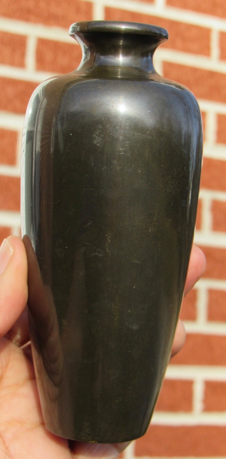 Vintage 1945-50 Japanese 5″ Bronze MIXED METALS Bird Flower Vase CPO Hallmark