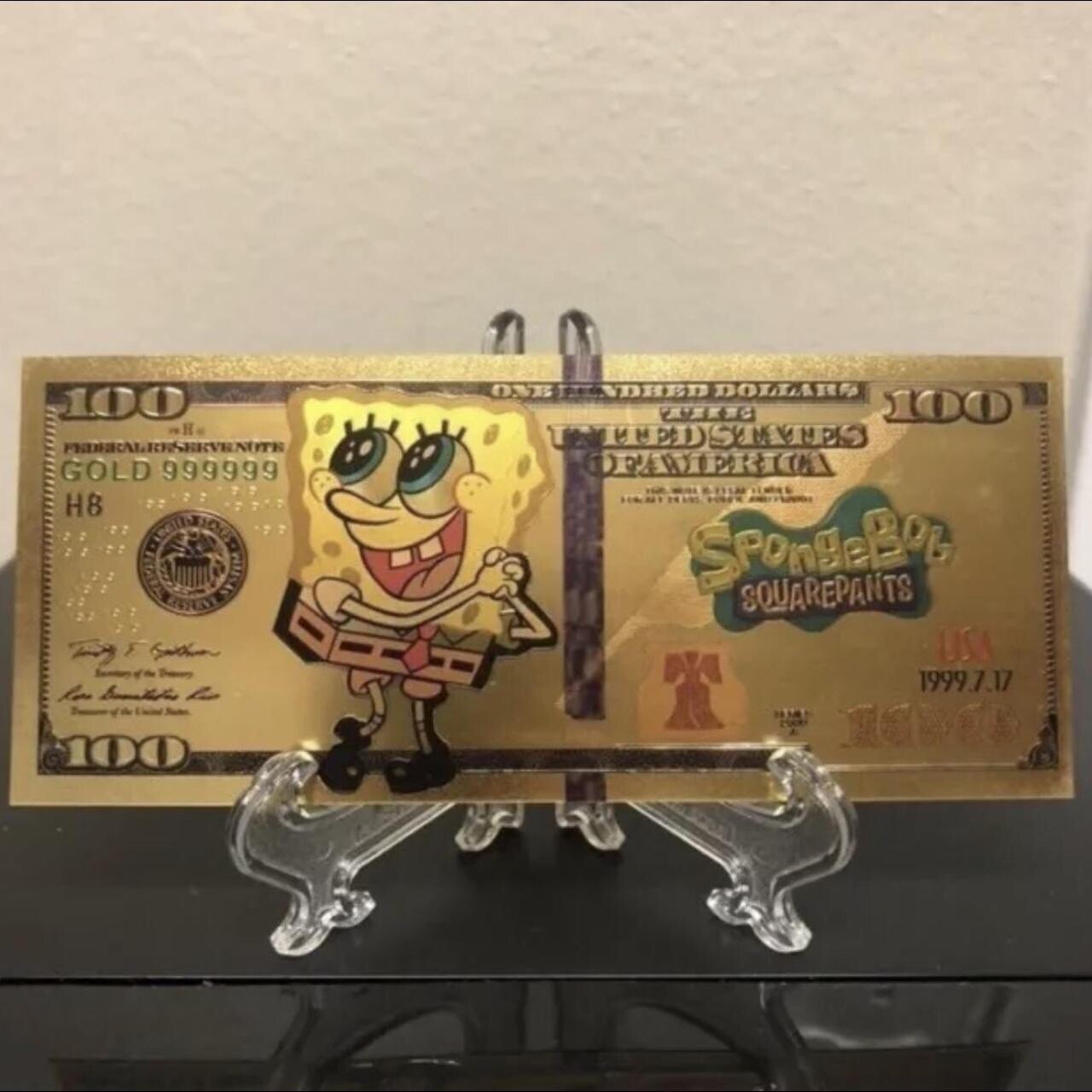 Gold Foil Plated SpongeBob SquarePants Banknote Cartoon Collectible