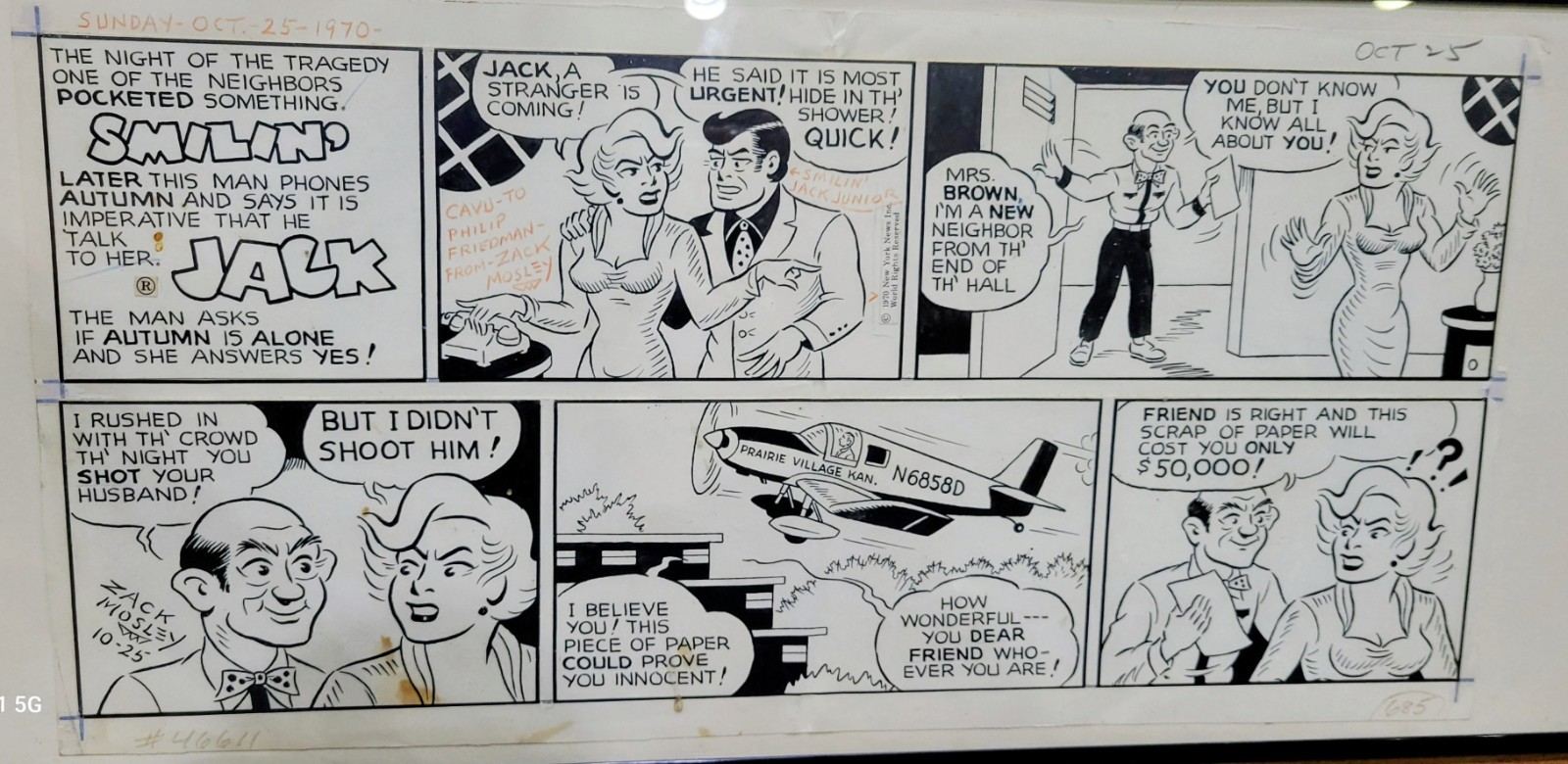 Zack Mosley Smilin’ Jack Sunday Daily Comic Strip Original Art 1970 – RARE!