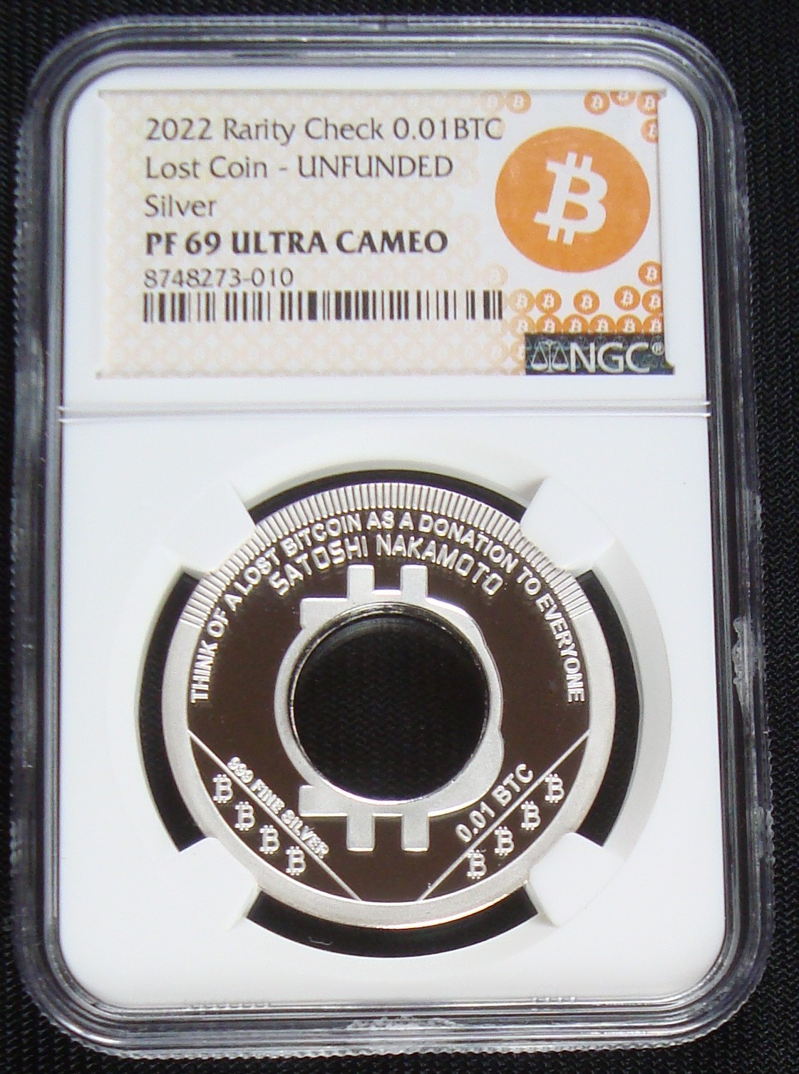 2022 Rarity Check Silver Unfunded “Lost Coin” 0.01 Bitcoin BTC NGC PF69 UCAM