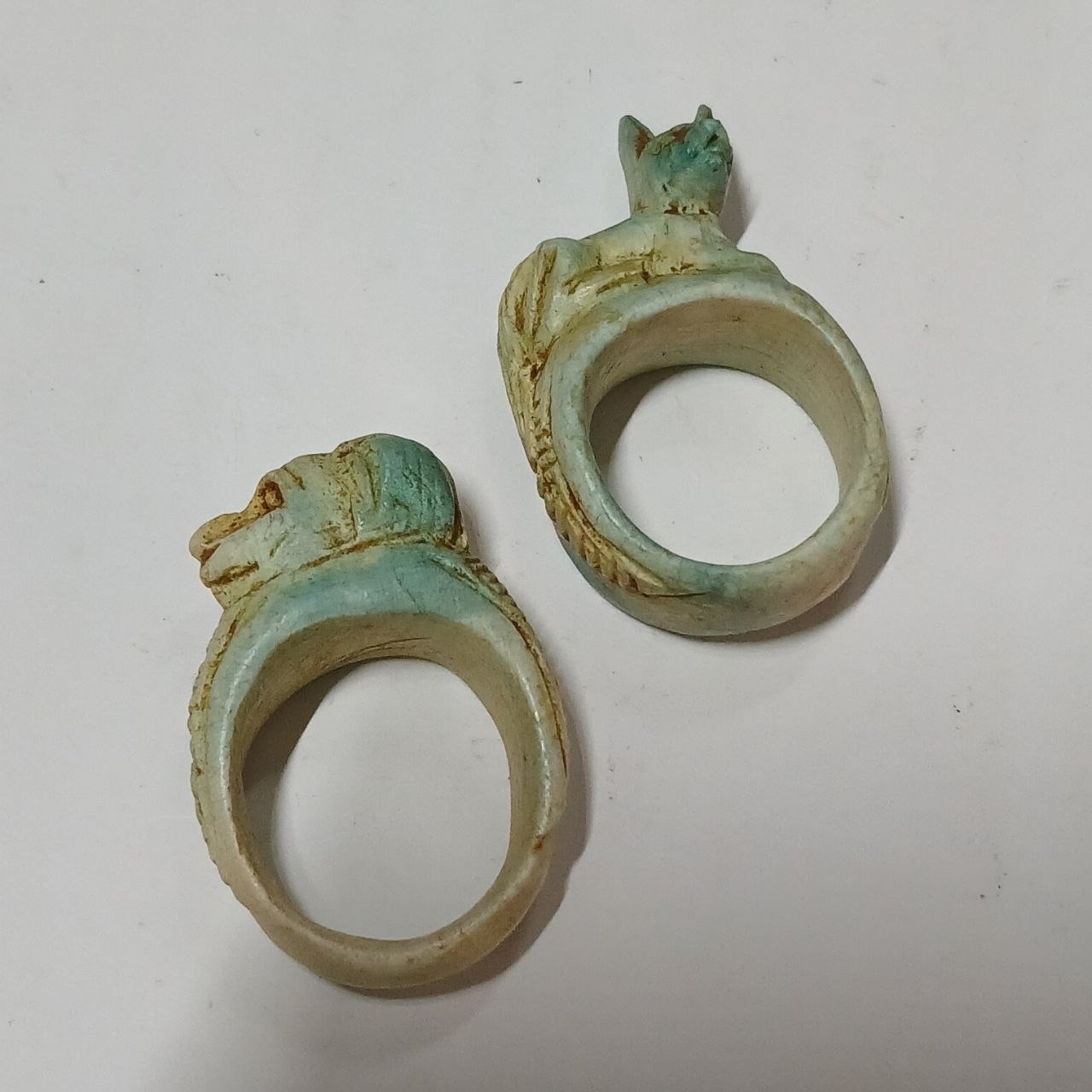 Ancient Egyptian Ram & Cat Ring, Handmade Stone Look Decorative Artifact
