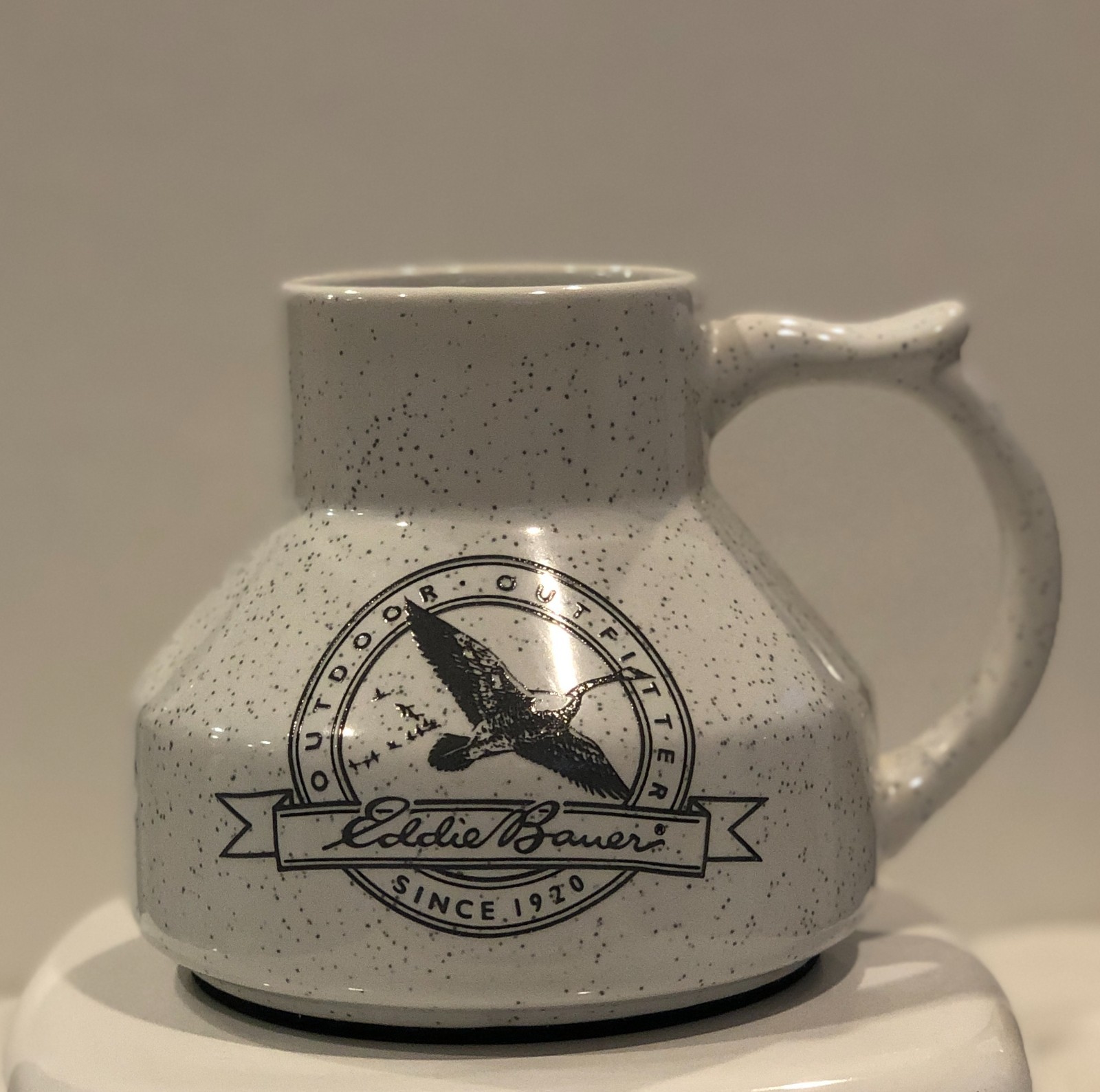 Vtg EDDIE BAUER Coffee Mug w/ Thumb Hold Travel Mug No Slip, No Spill Geese Logo